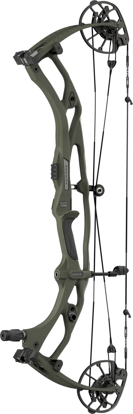 Olive green compound bow with dual cams and modern lightweight frame for archery hunting