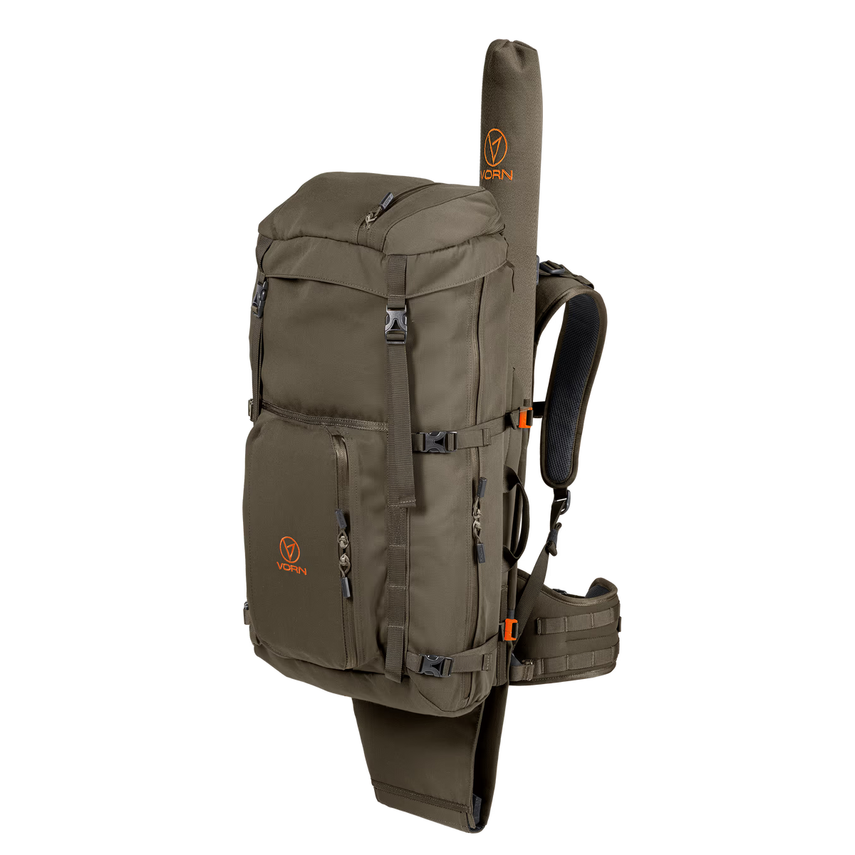 Vorn EV45 45L rifle backpack with Quick Rifle Release system, hunting pack frame, hip belt and rifle carrying system