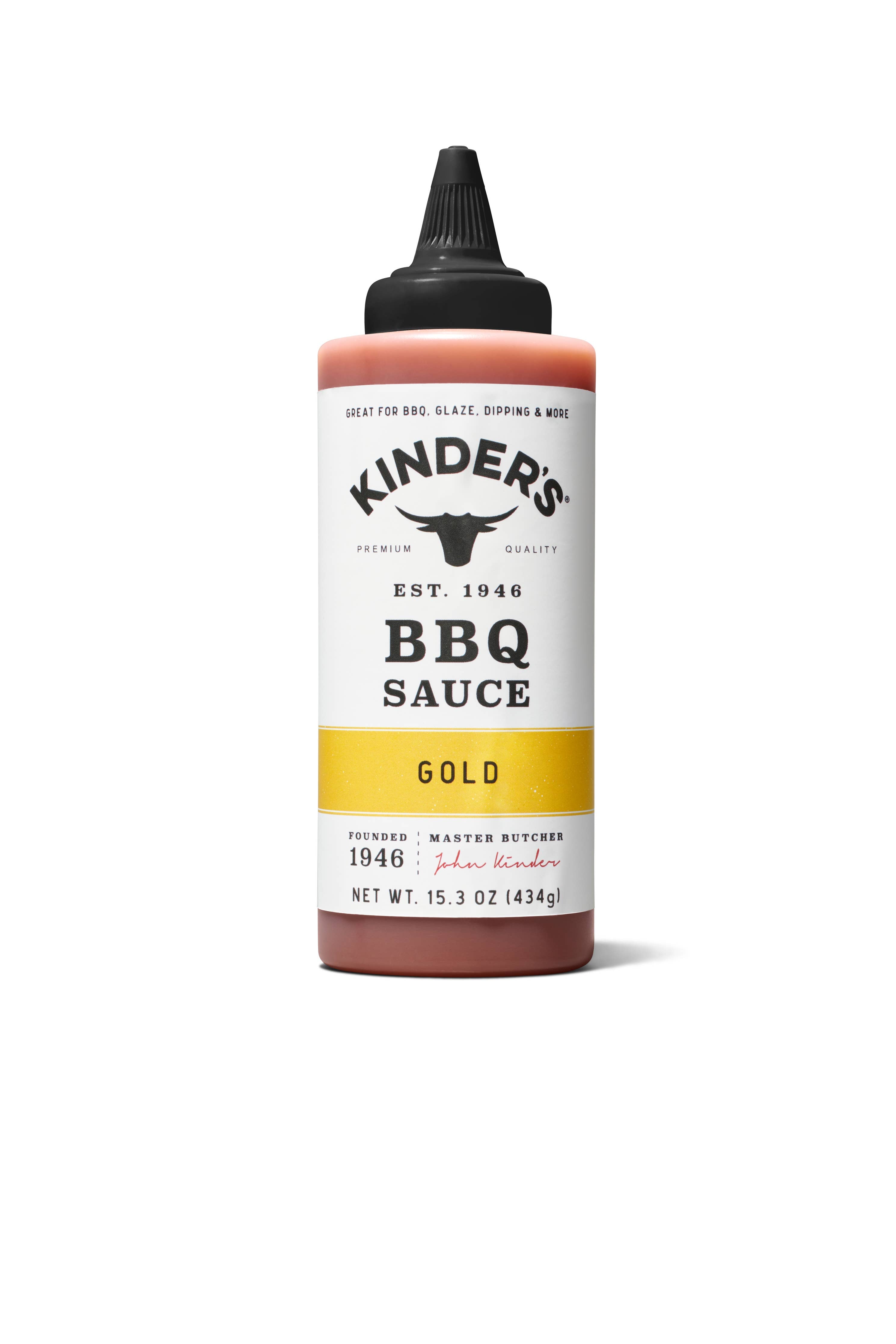 Kinder's Gold BBQ sauce squeeze bottle, 15.3 oz, for grilling and dipping