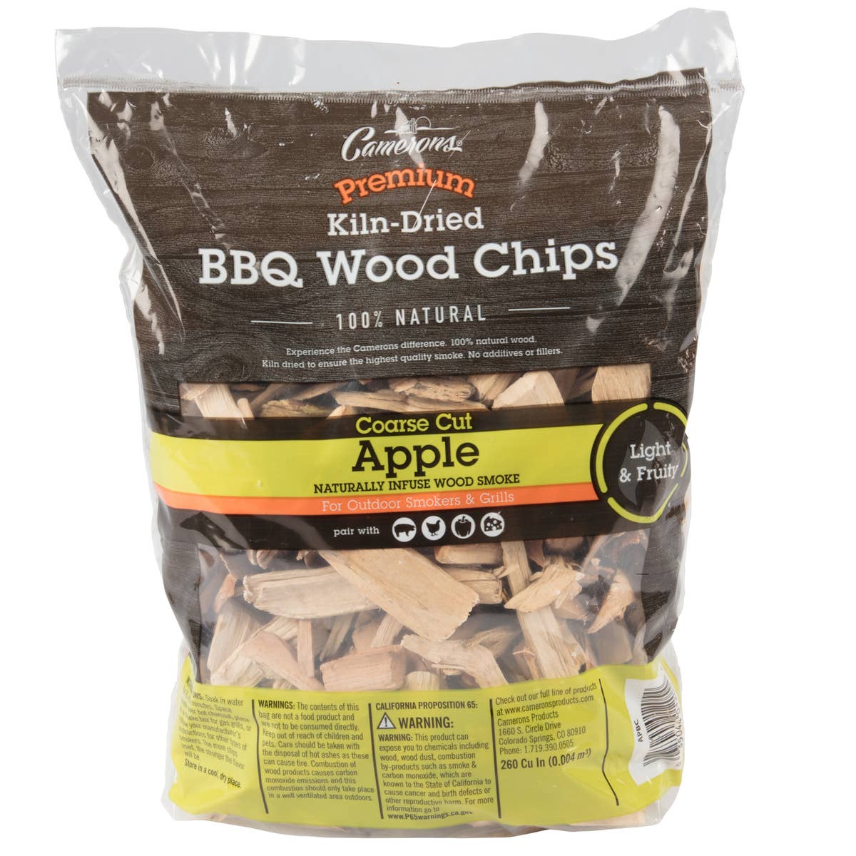 Camerons Coarse Apple Smoking Wood Chips 260 cu in for pork, poultry, seafood, charcoal grills, smoker boxes and BBQ