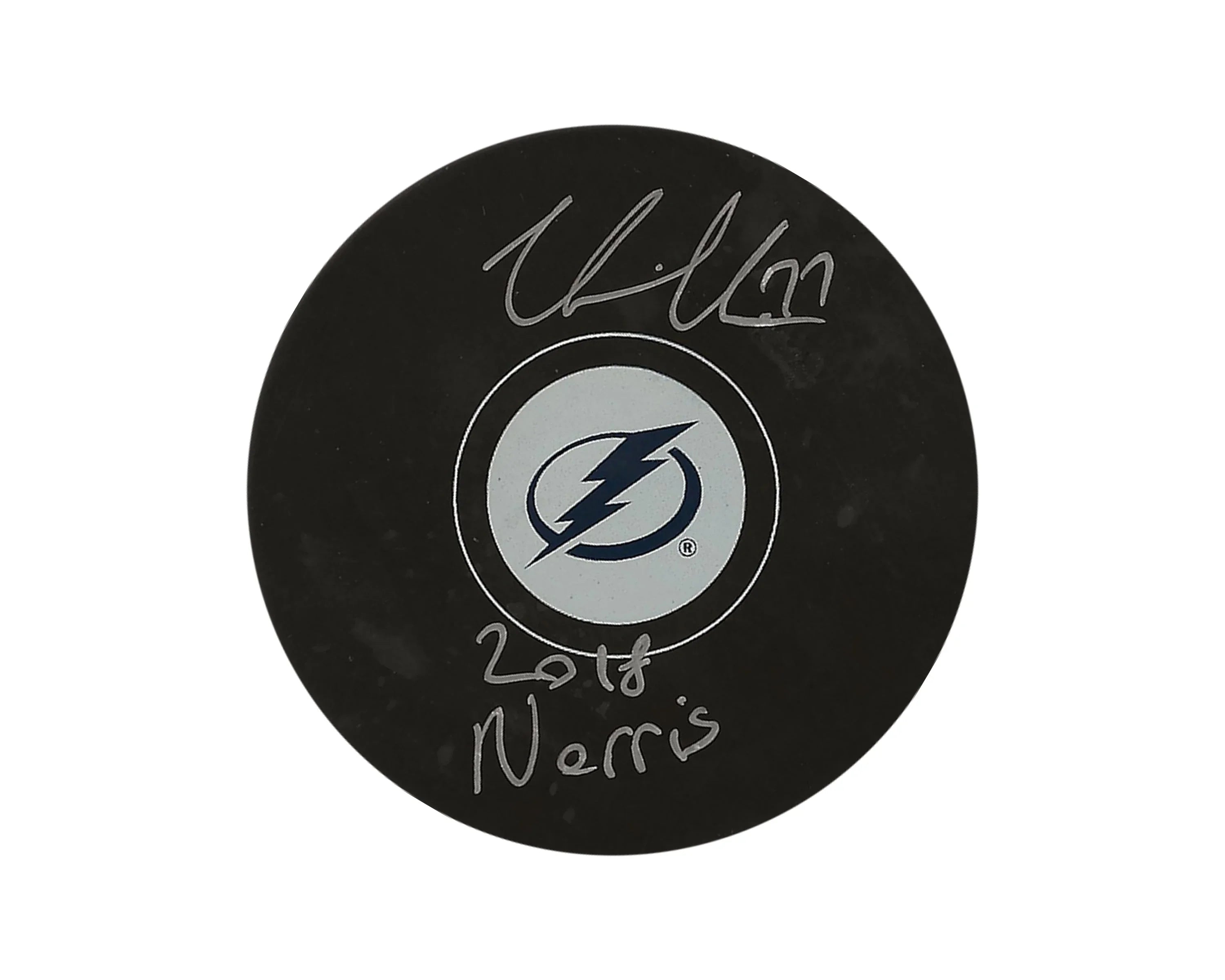 Victor Hedman Autographed Tampa Bay Lightning Autograph Model Puck Inscribed '2018 Norris'