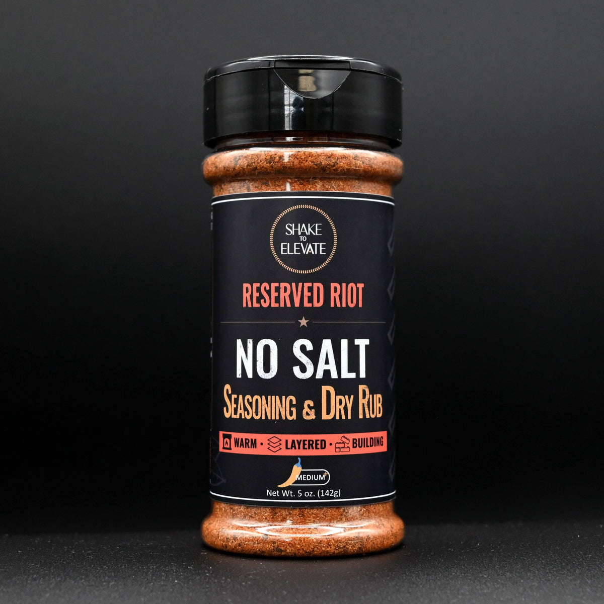 Shake to Elevate Reserved Riot no salt seasoning medium spicy BBQ dry rub with clean all natural ingredients
