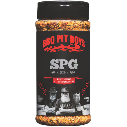 BBQ Pit Boys SPG salt pepper garlic BBQ seasoning for brisket, steak, burgers, pork, chicken and grilling