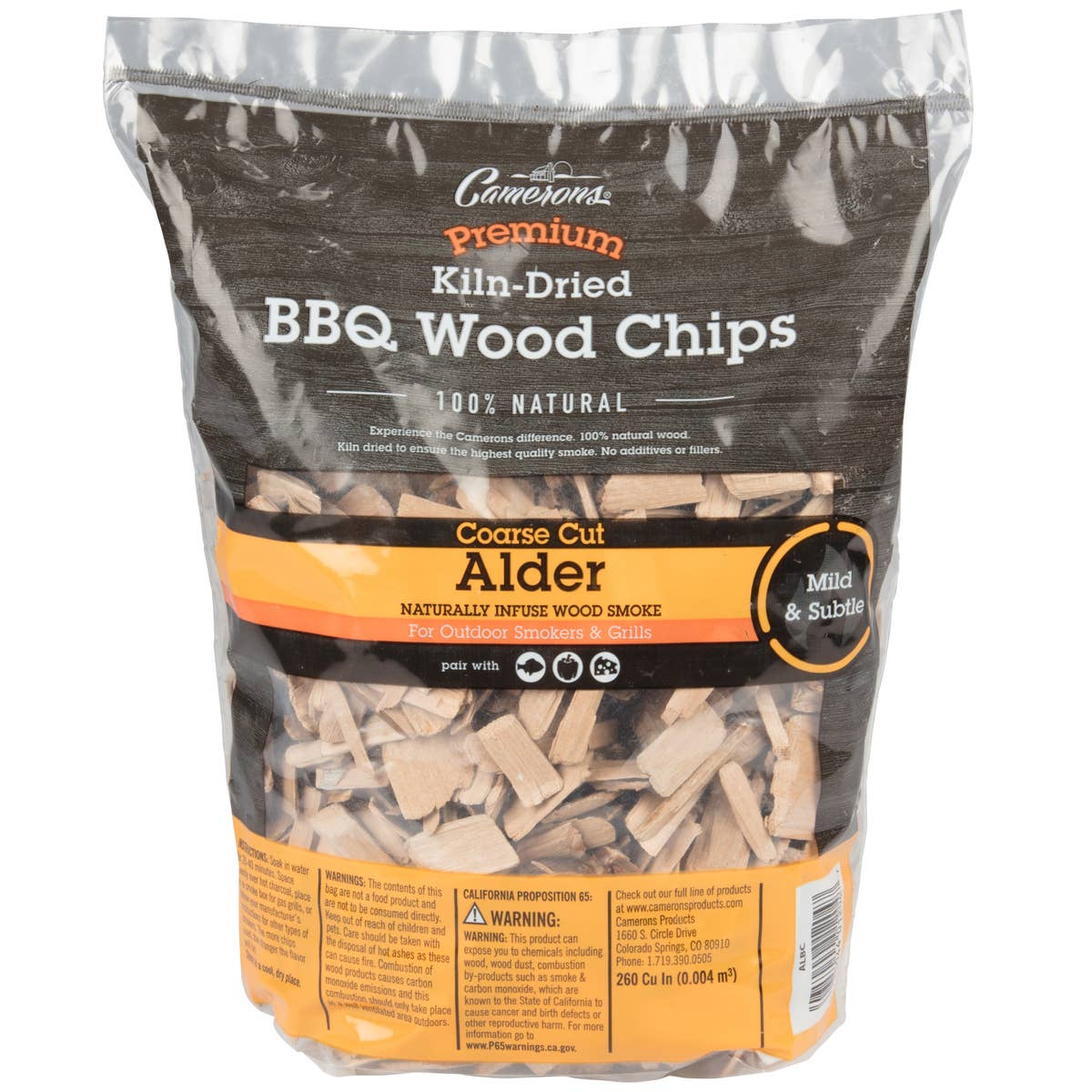 Camerons Alder Coarse Smoker Wood Chips 260 cubic inch natural hardwood smoking chips for BBQ grills and smokers