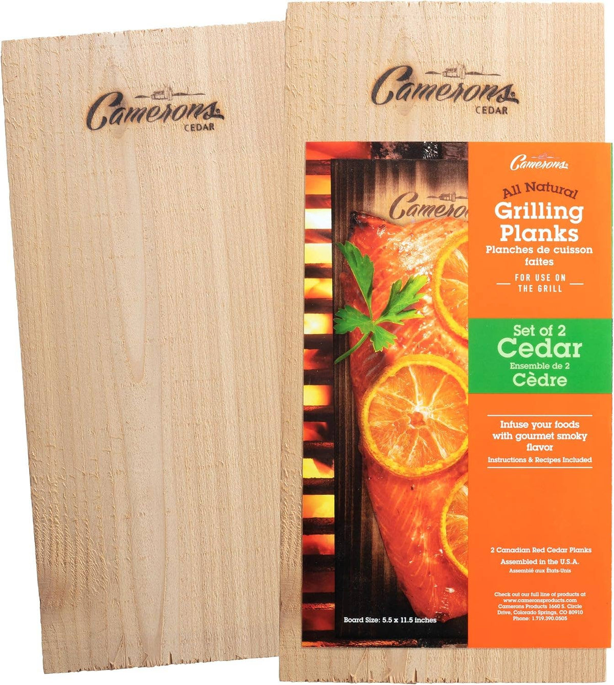 Camerons Cedar Grilling Planks 2 pack 5.5 x 11.5 inch Western Red Cedar planks for salmon, seafood, meat and vegetables