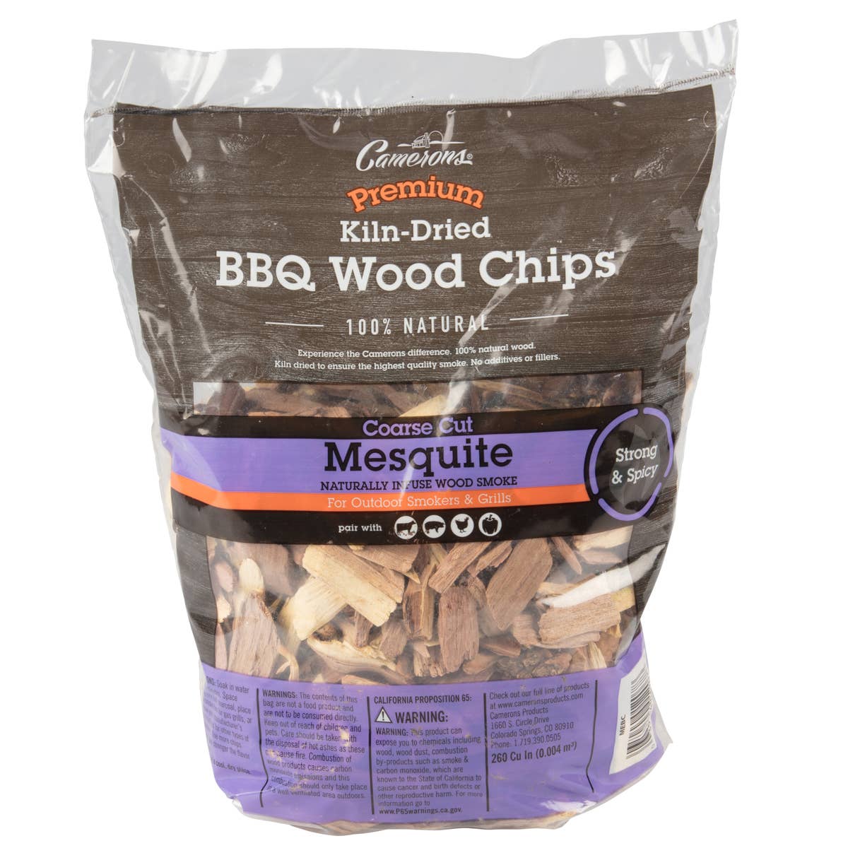 Camerons Coarse Mesquite Smoking Wood Chips 260 cu in for steak, beef, fajitas, wild game, charcoal grills, smoker boxes and BBQ