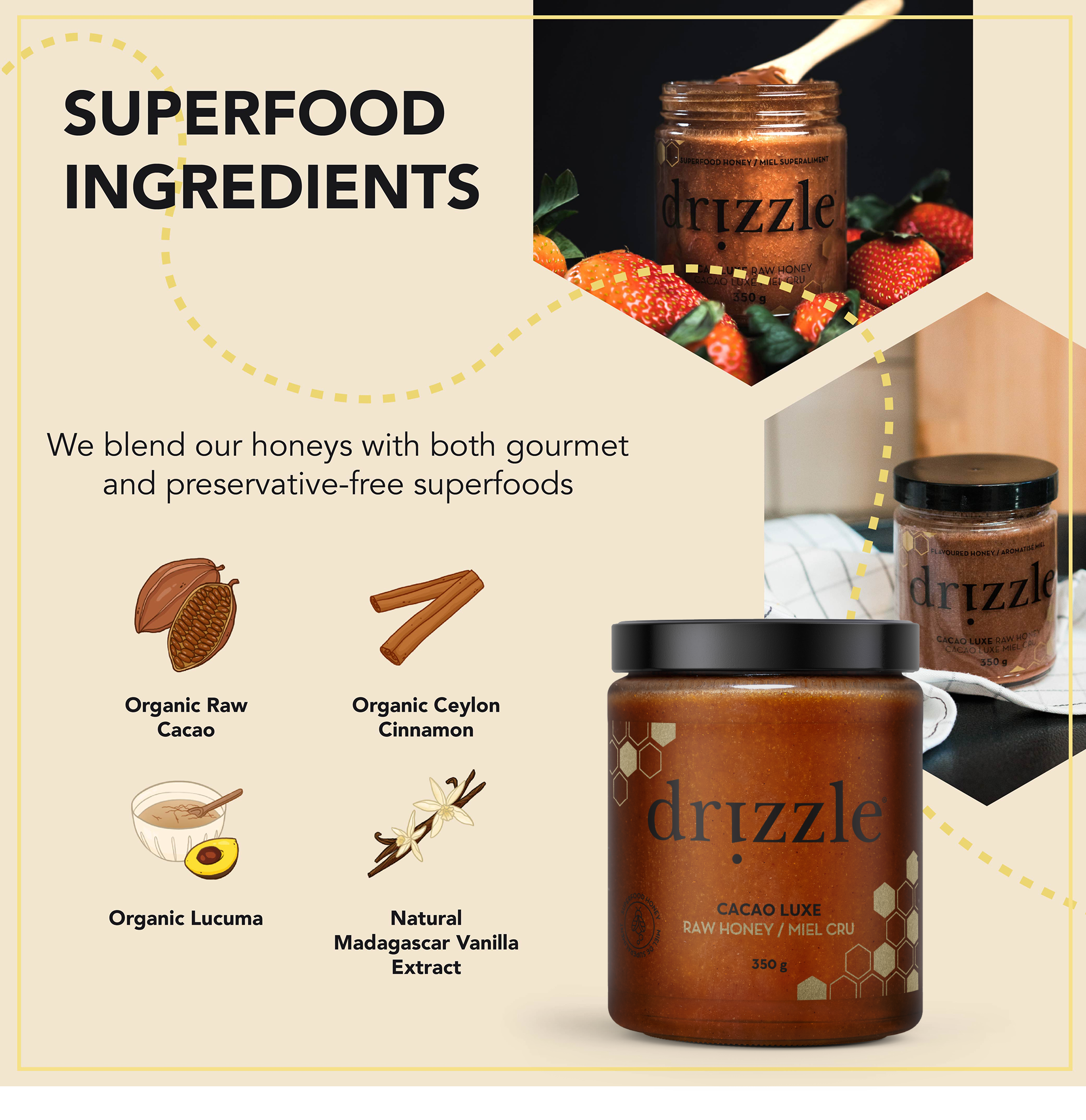 Drizzle Honey Cacao Luxe Superfood Honey – 350 g - Image 7