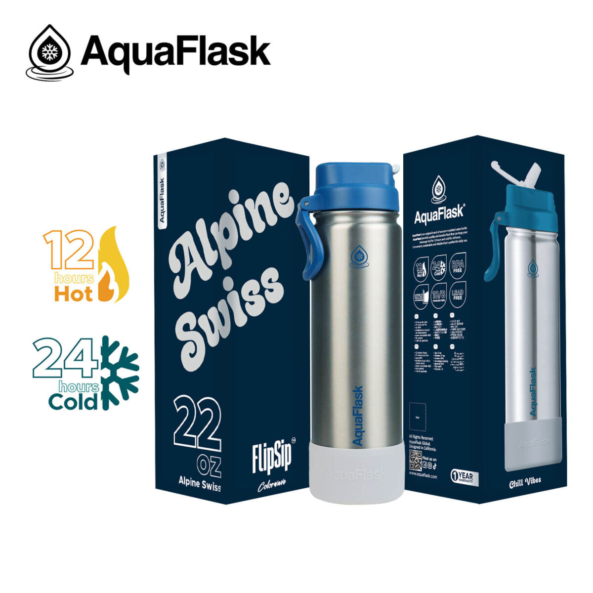 AquaFlask (22oz) Colorwave Flip Sip Insulated Water Bottle Double Wall Stainless Steel Hot & Cold - Image 11