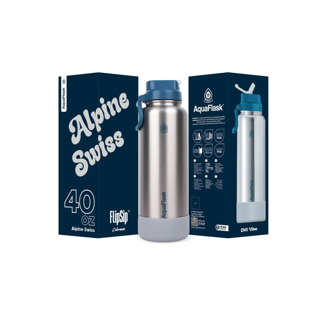 AquaFlask Colorwave 40oz Flip Sip Bottle – Insulated Stainless Steel Water Flask - Image 2