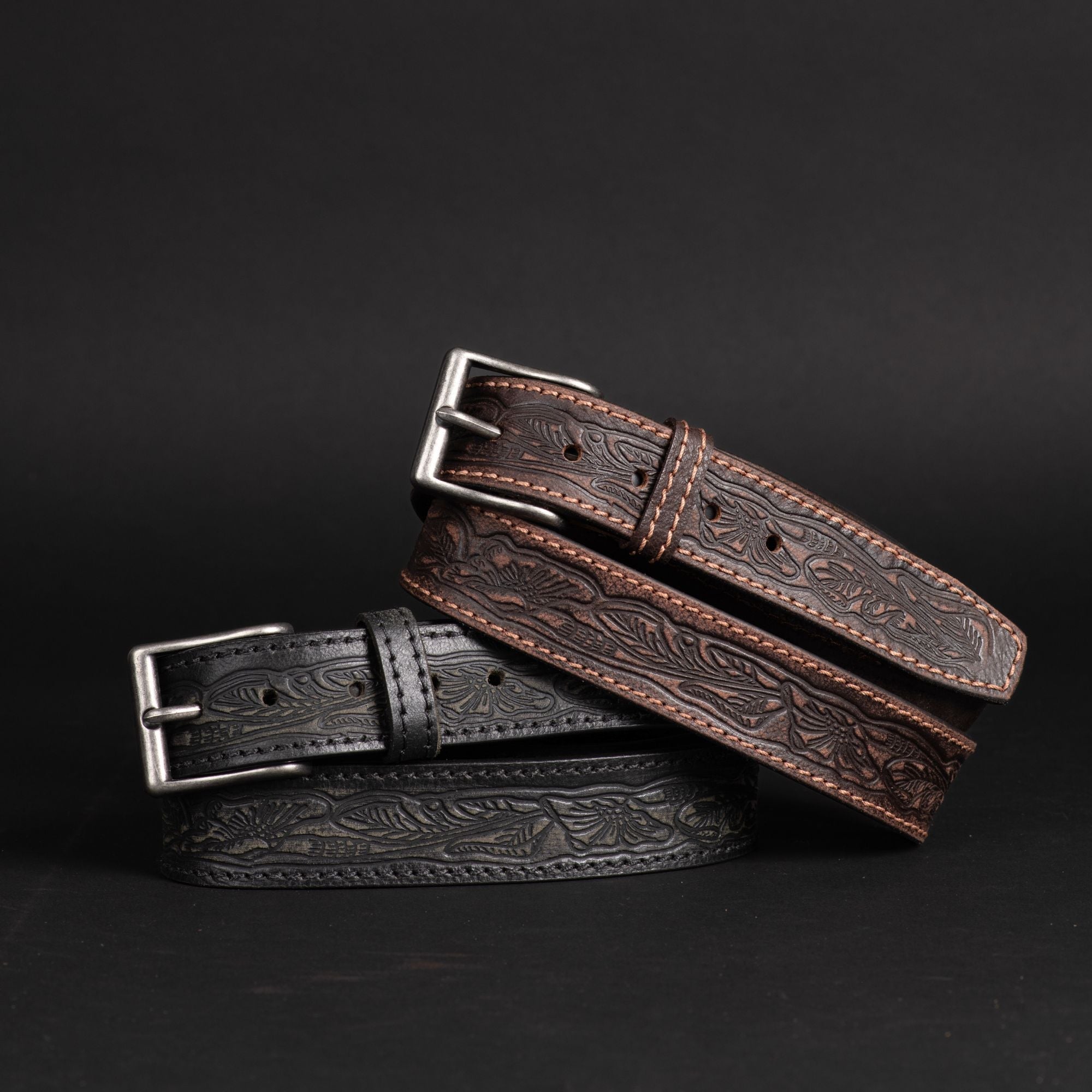 Nab Leather The Wayfarer Belt - Brown Classic Western Embossed 100% Full Grain Leather Belt
