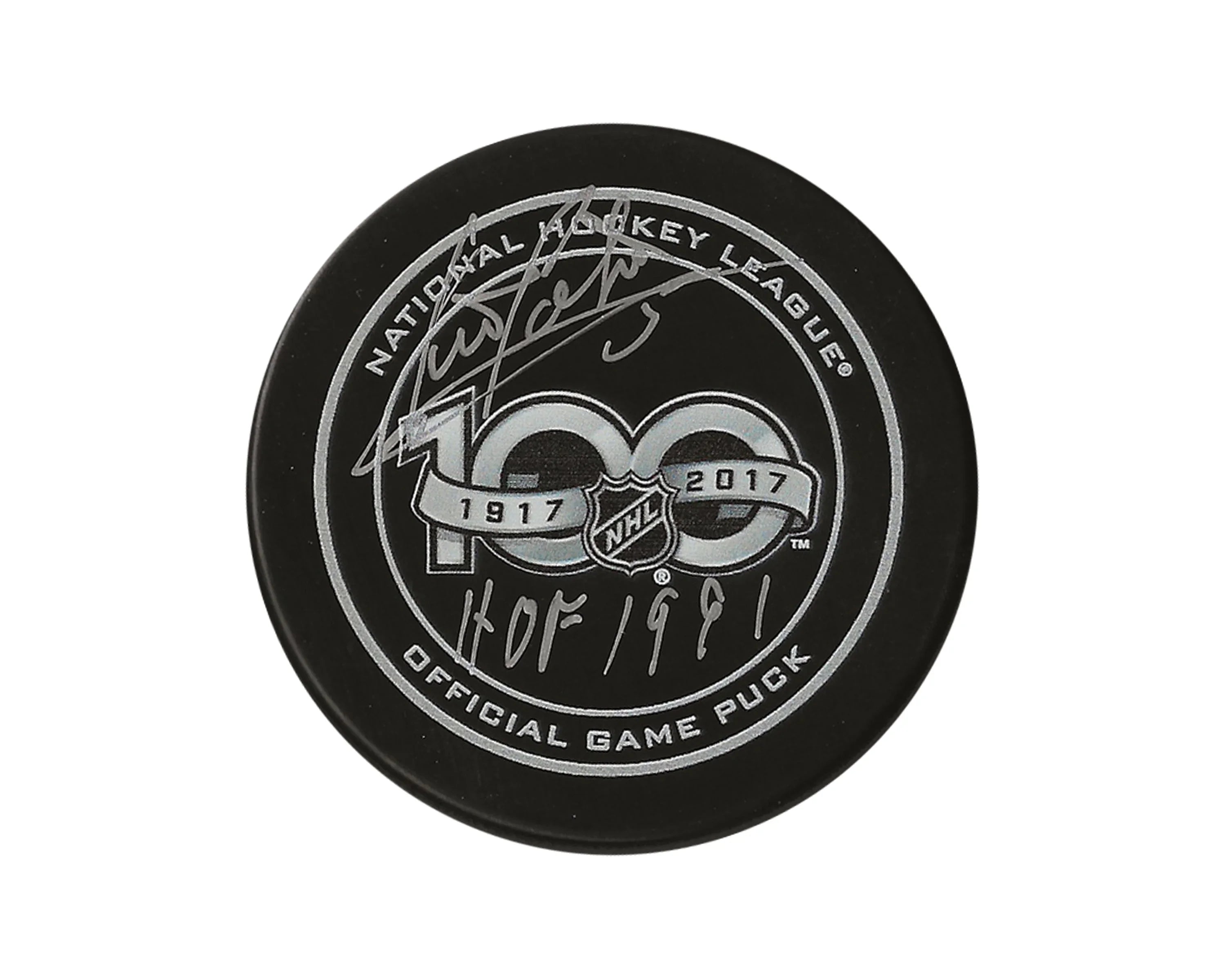 Denis Potvin Autographed NHL 100th Anniversary Official Game Puck Inscribed 'HHOF 1991'