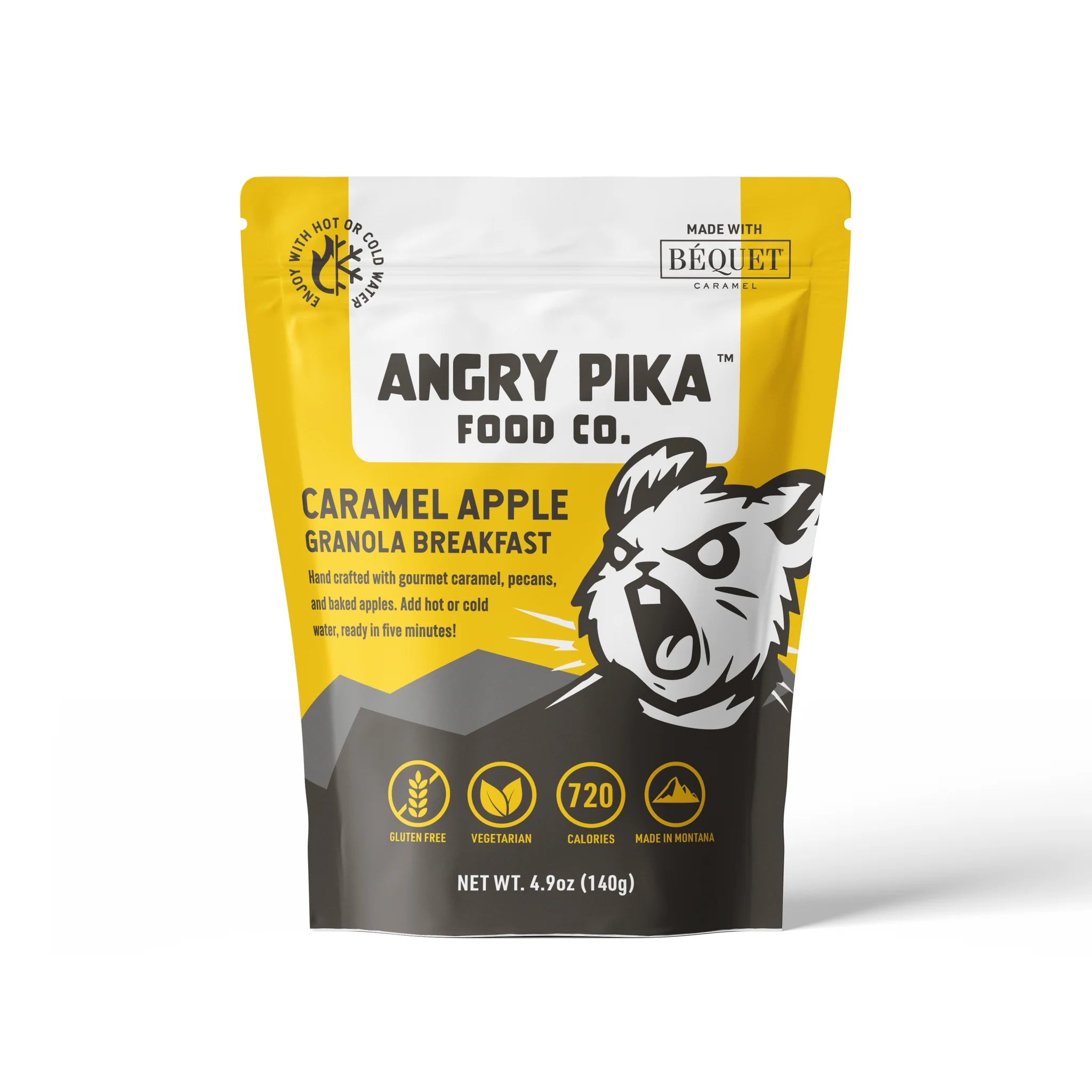 Angry Pika Caramel Apple Granola backpacking breakfast with apples, pecans and gourmet caramel made in Montana