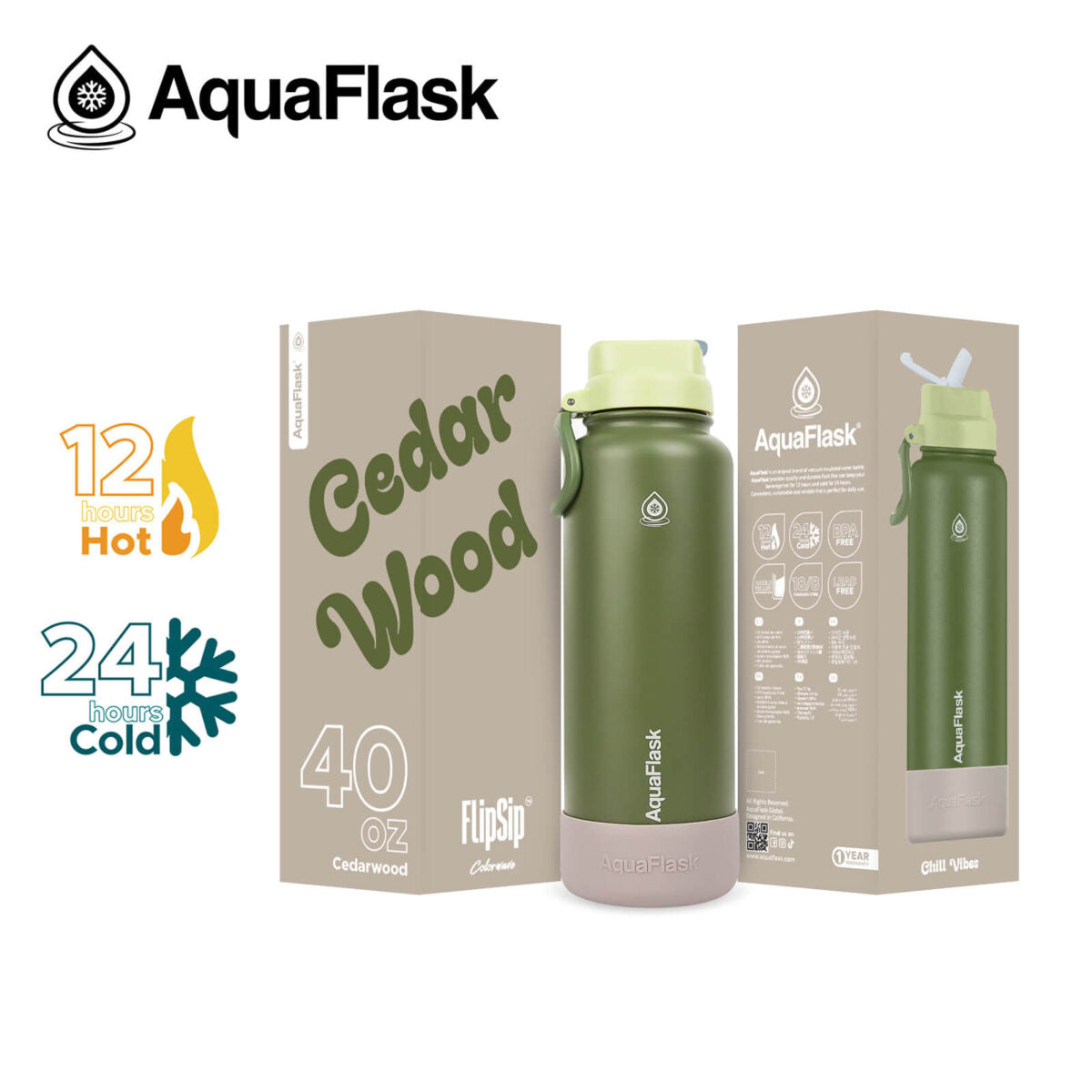 AquaFlask Colorwave 40oz Flip Sip Bottle – Insulated Stainless Steel Water Flask - Image 14