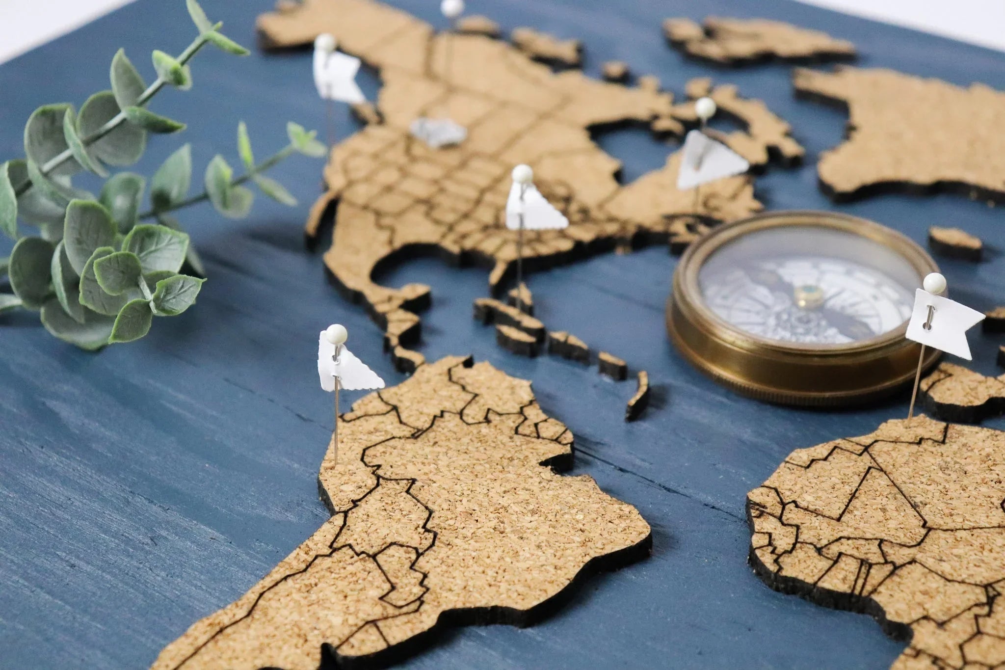 Wanderlust Maps Cork & Wood 3D World Pin Map | 24 x 14