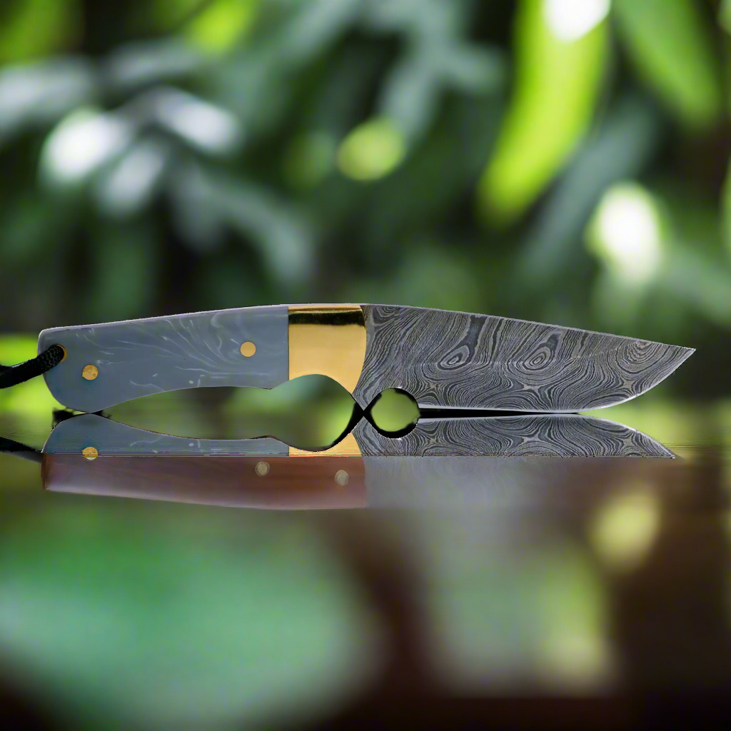 Ginza Steel Original Kaito Damascus Steel Skinner Knife 4 inch blade with Premium Leather Sheath
