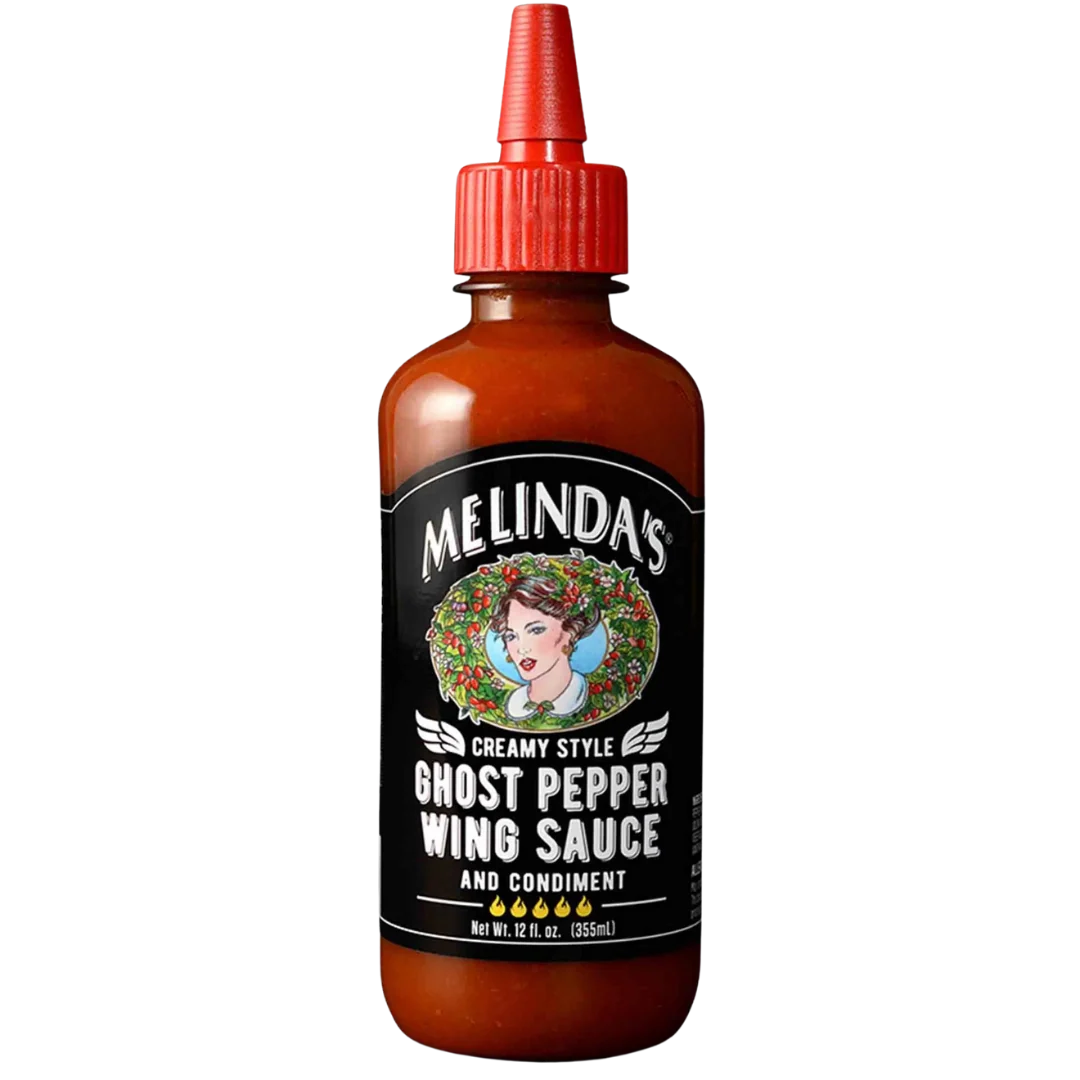 Melinda's Creamy Ghost Pepper Wing Sauce with Ghost, Habanero and Cayenne peppers for wings, chicken and shrimp