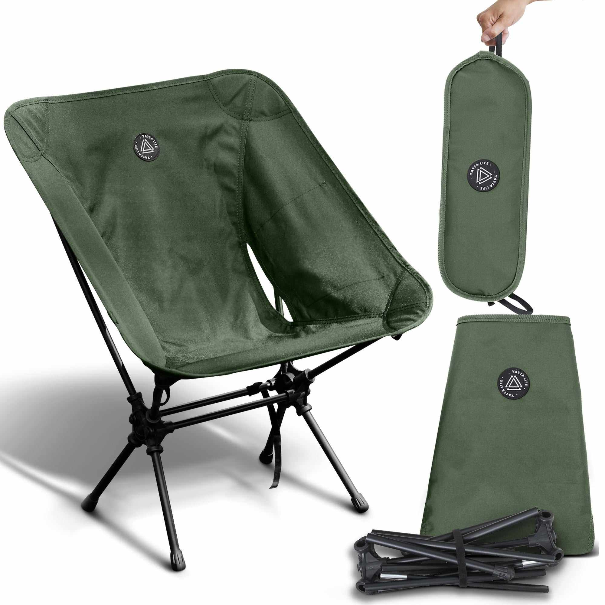 Low Back Ultralight Folding Camping Chairs With Storage Pouch - Khaki - Image 17