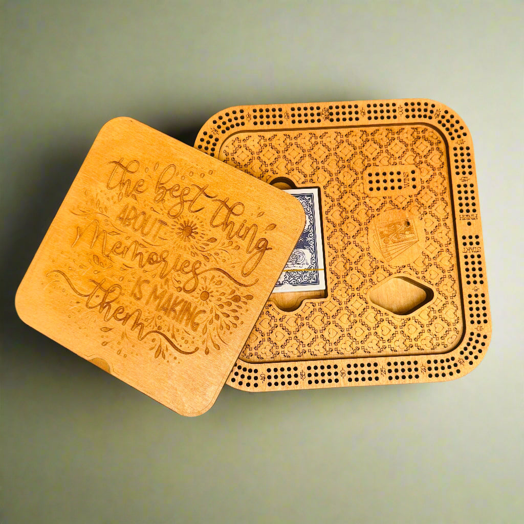 Creations by Alfie 10" Square Wooden Cribbage Board with Storage – Engraved Keepsake Game Set