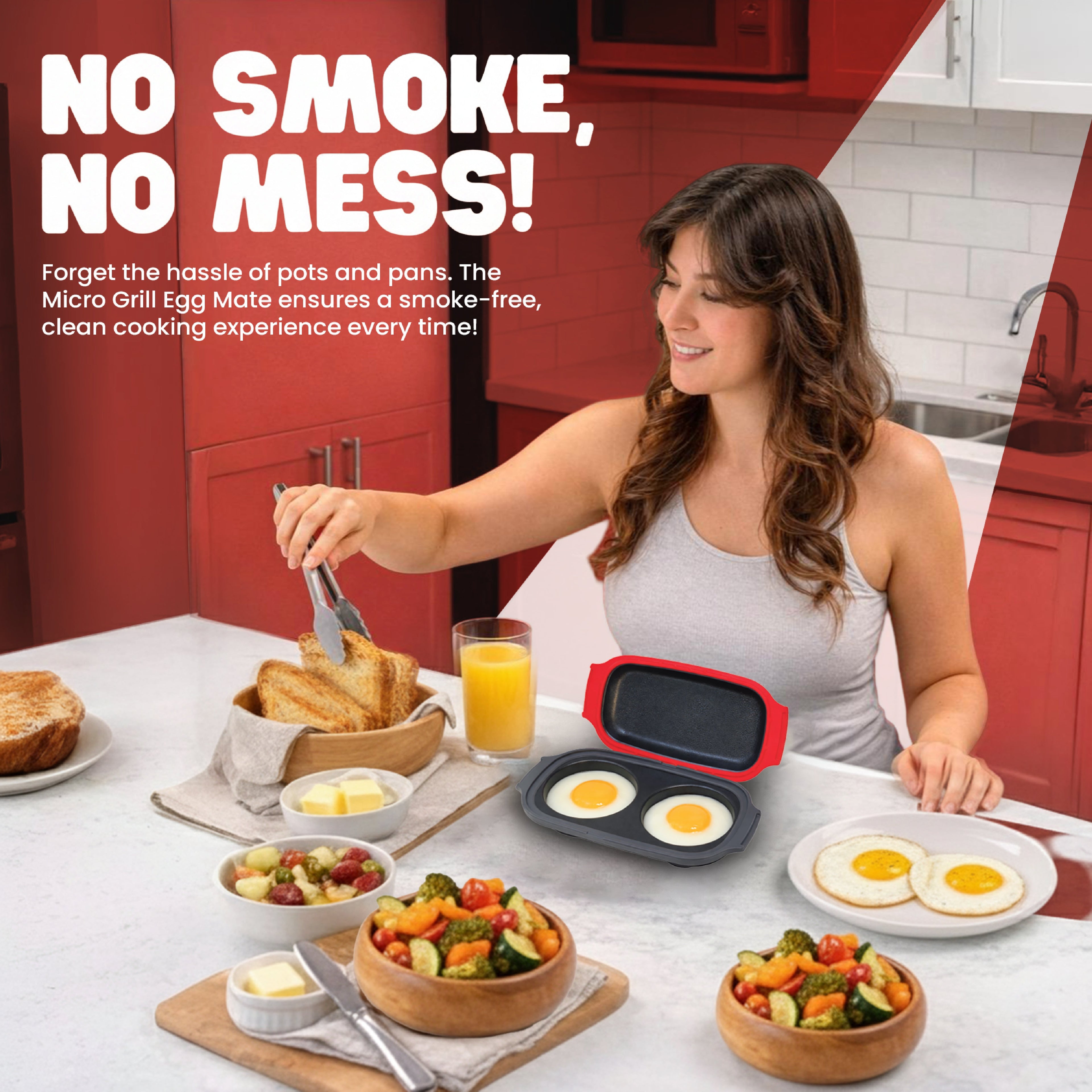 Micro Grill Egg Mate™ Microwave Egg Cooker – 2-Egg Sunny Side Up Maker with Steam Vent Lid – Fast Breakfast Sandwich Egg Mold – BPA-Free, Dishwasher Safe - Image 2