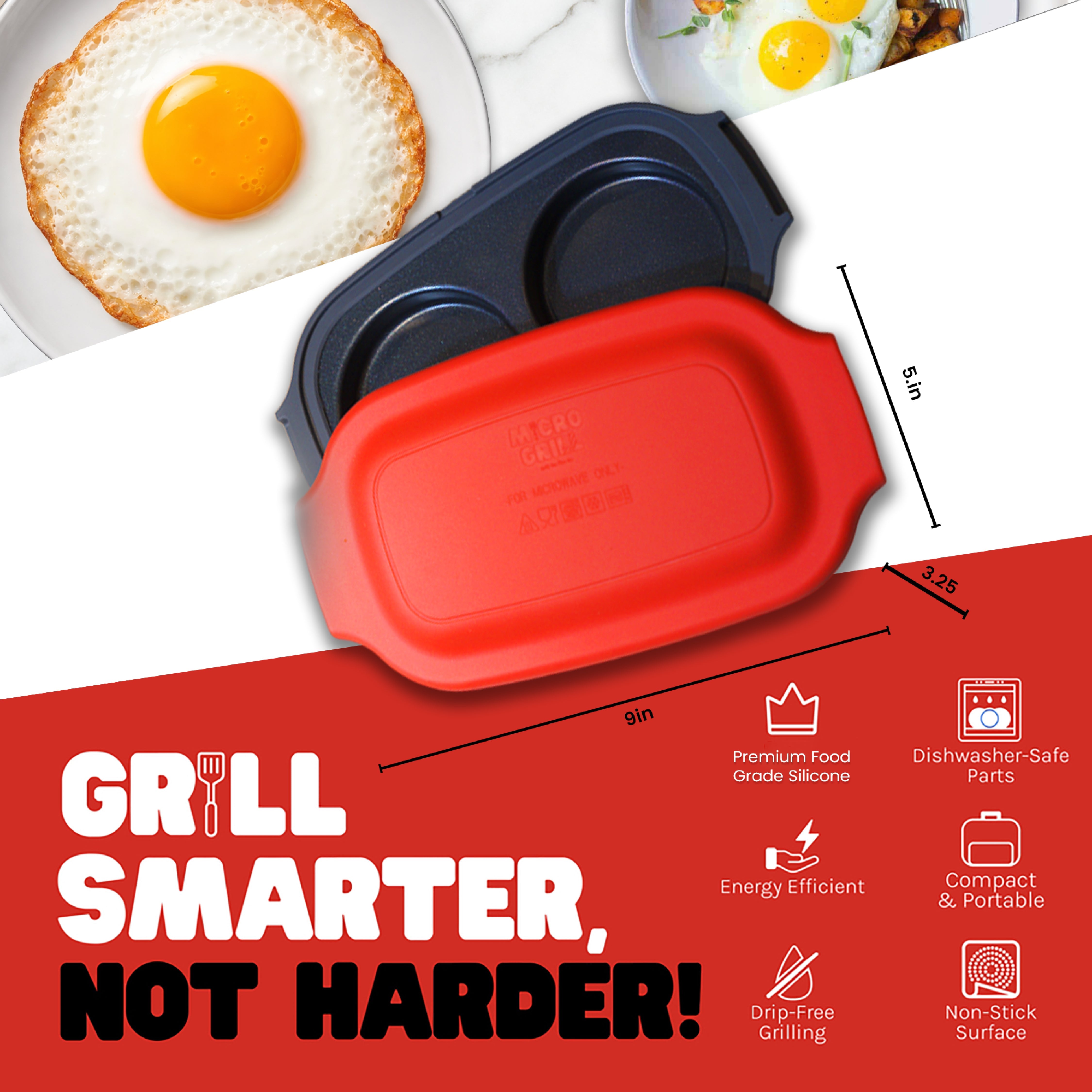 Micro Grill Egg Mate™ Microwave Egg Cooker – 2-Egg Sunny Side Up Maker with Steam Vent Lid – Fast Breakfast Sandwich Egg Mold – BPA-Free, Dishwasher Safe - Image 5
