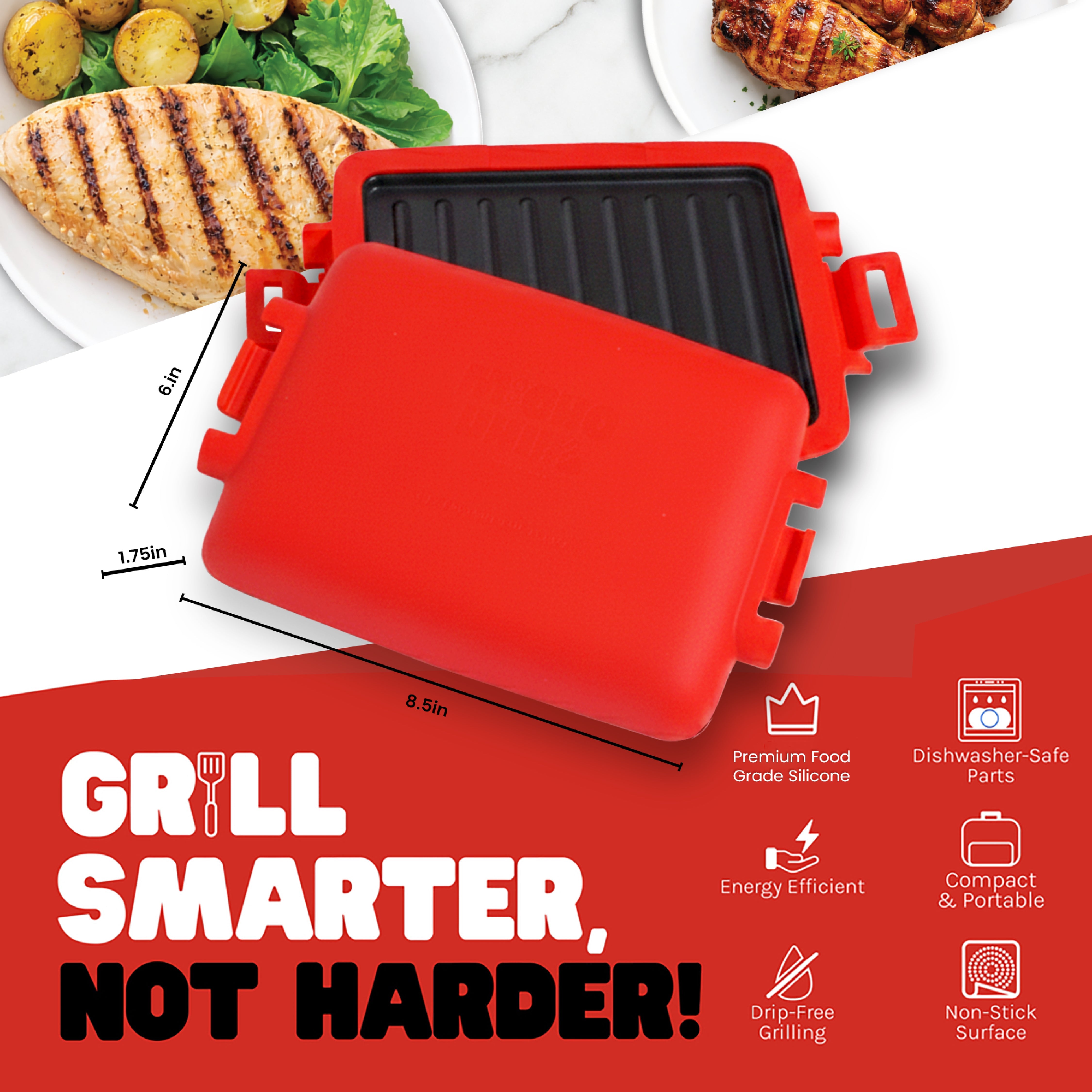 Micro Grill Max™ Microwave Grill & Sandwich Maker – Large Microwave Grilling Pot for Paninis, Steaks & Fillets – Microwave Safe, BPA-Free, Dishwasher Safe – Bigger Size for Large Breads & Meals - Image 3