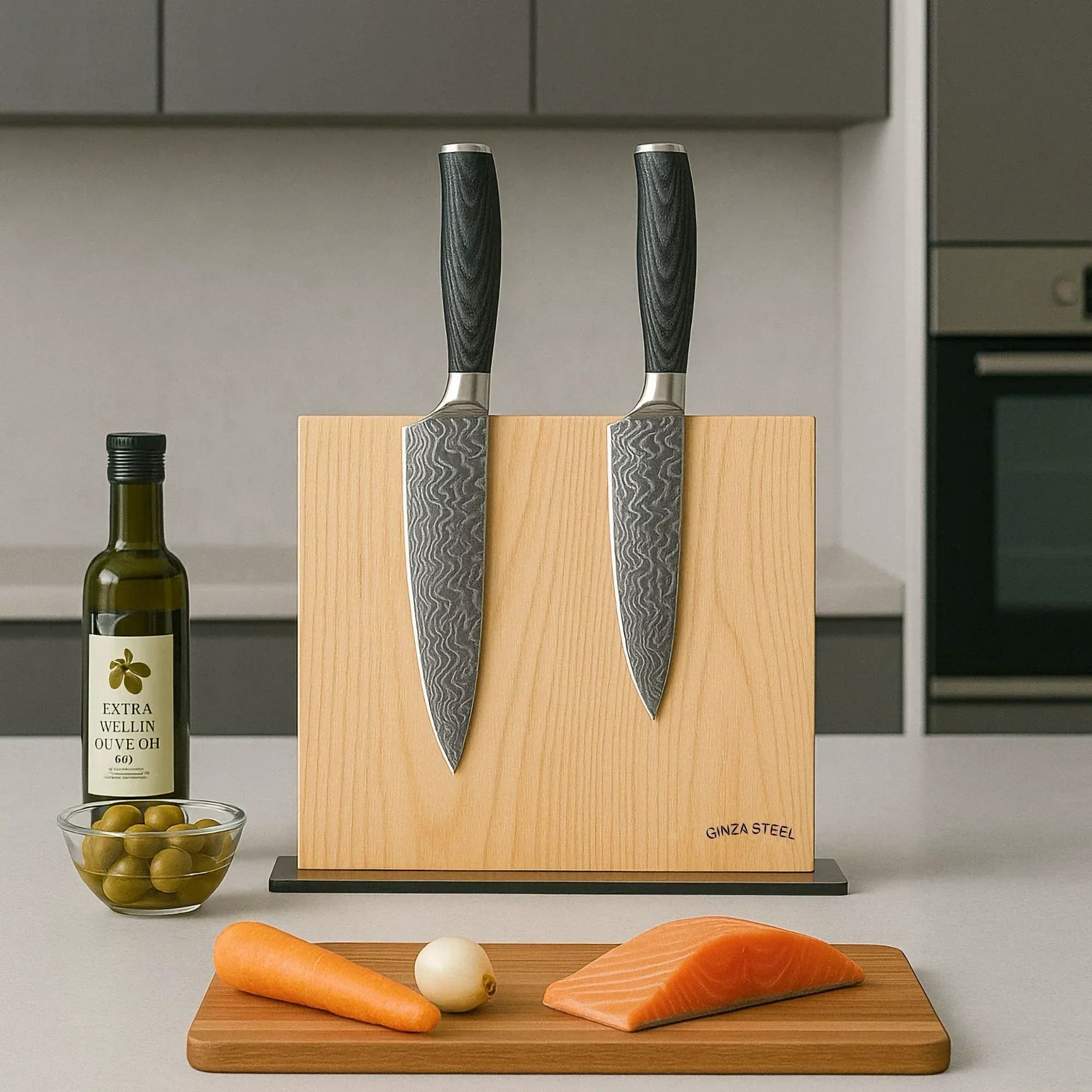 Ginza Steel Magnetic Wood Knife Block | Stylish & Functional