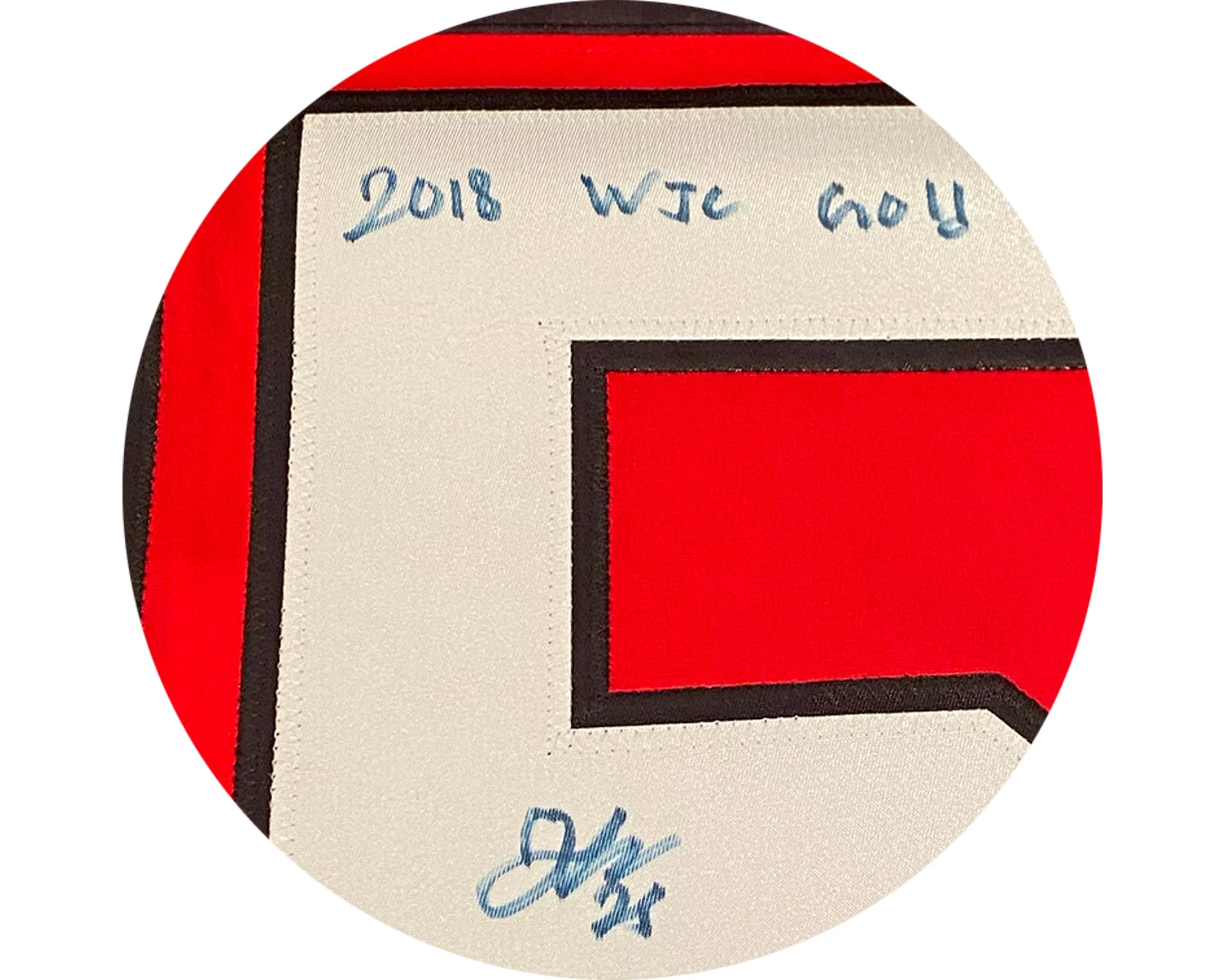 Jordan Kyrou Autographed Team Canada Home Red Nike Jersey Inscribed '2018 WJC Gold' - Image 2