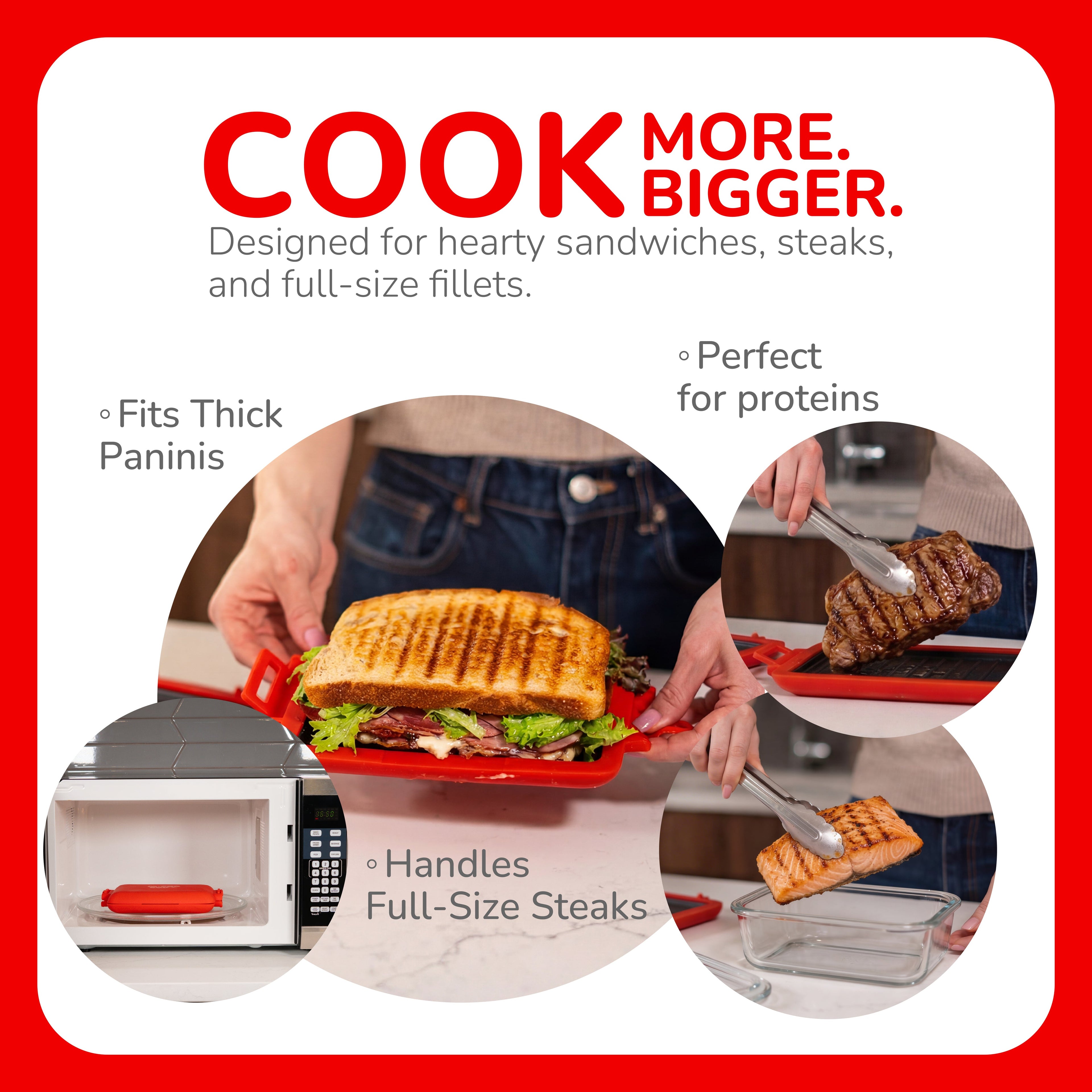 Micro Grill Max™ Microwave Grill & Sandwich Maker – Large Microwave Grilling Pot for Paninis, Steaks & Fillets – Microwave Safe, BPA-Free, Dishwasher Safe – Bigger Size for Large Breads & Meals