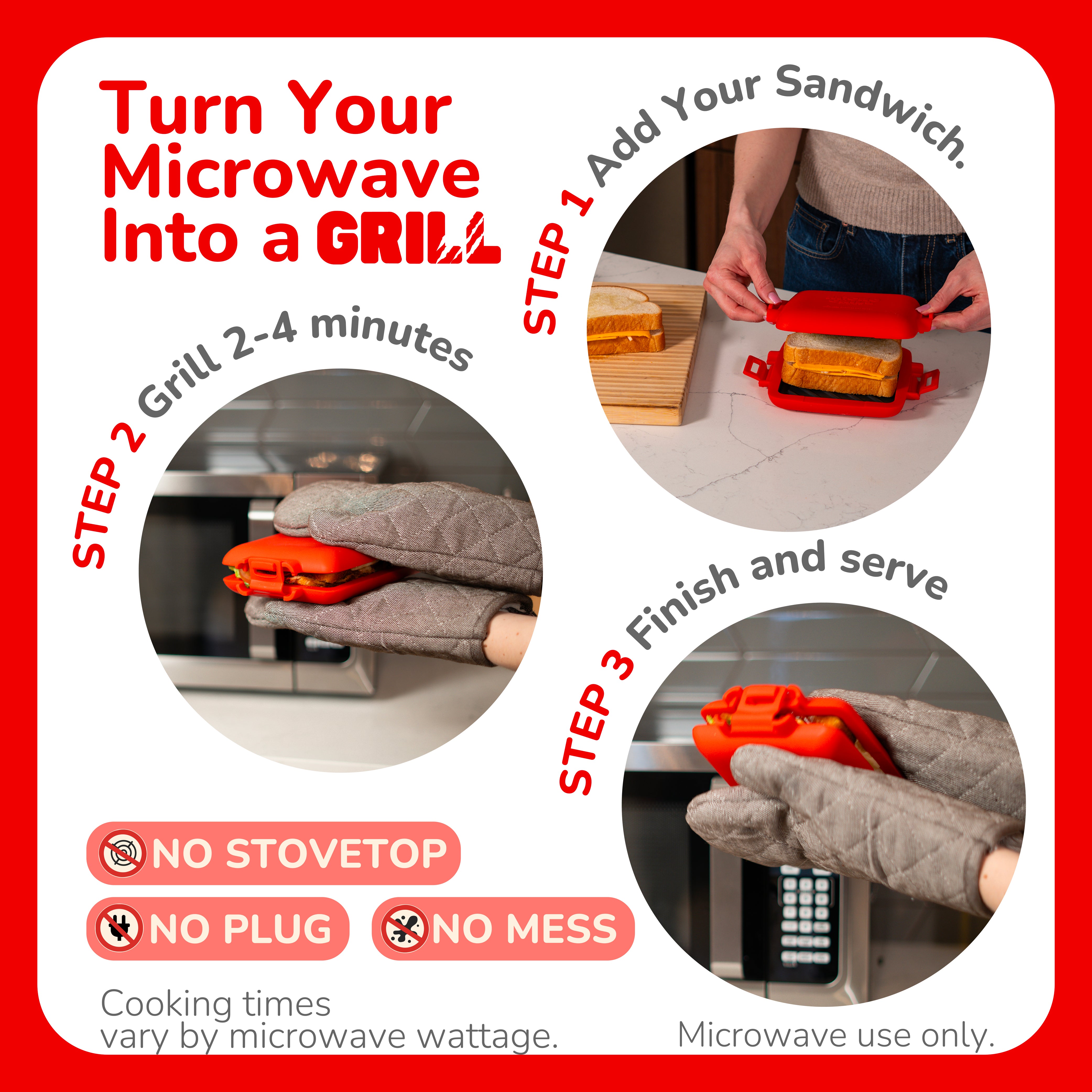 Micro Grill Classic™ Toastie Maker, Microwave Grill, Sandwich Toaster, 3 Minute Grilled Cheese, Crispy, Panini Press, Dishwasher Safe, Office, Home, Travel & School Dorms - Image 5