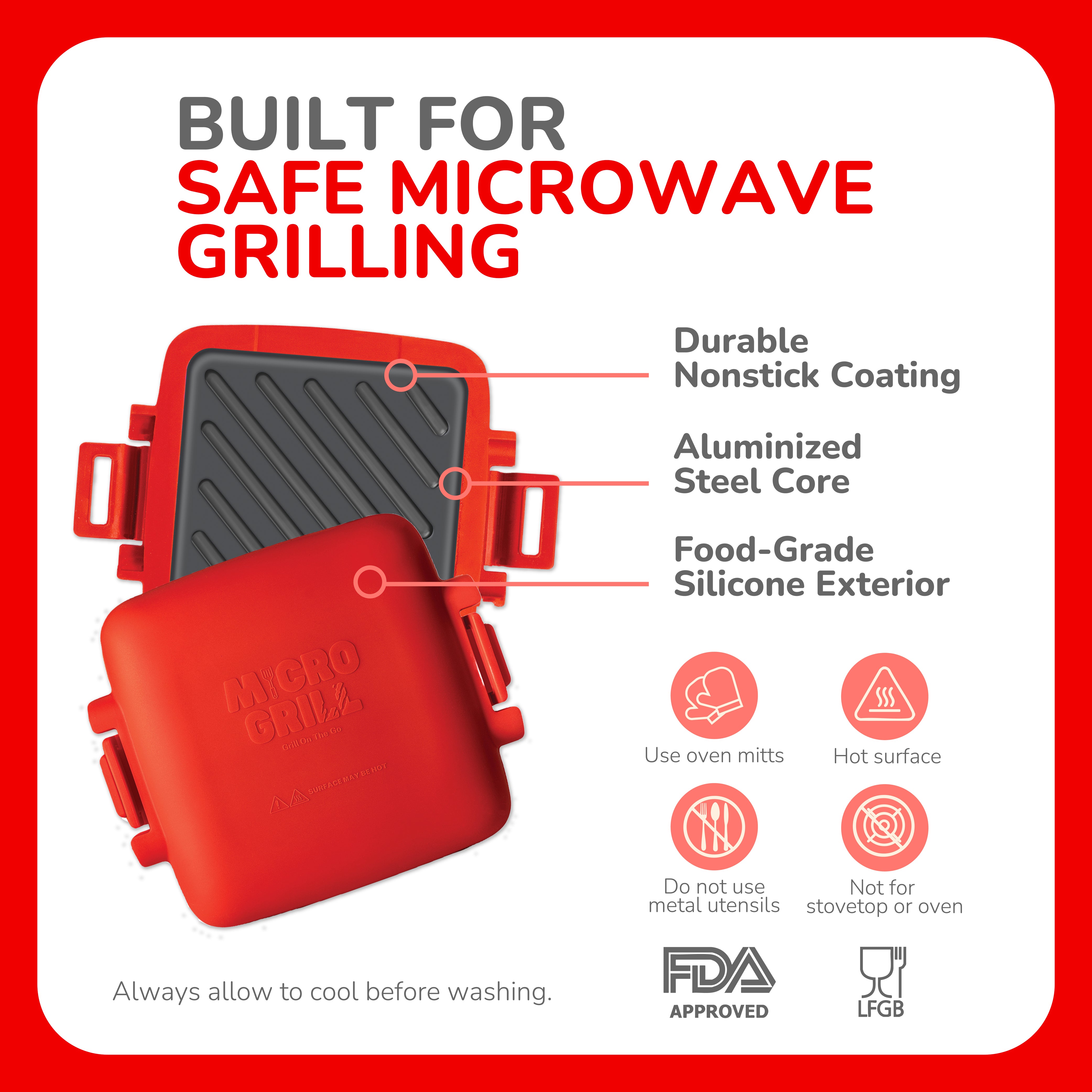 Micro Grill Classic™ Toastie Maker, Microwave Grill, Sandwich Toaster, 3 Minute Grilled Cheese, Crispy, Panini Press, Dishwasher Safe, Office, Home, Travel & School Dorms - Image 7