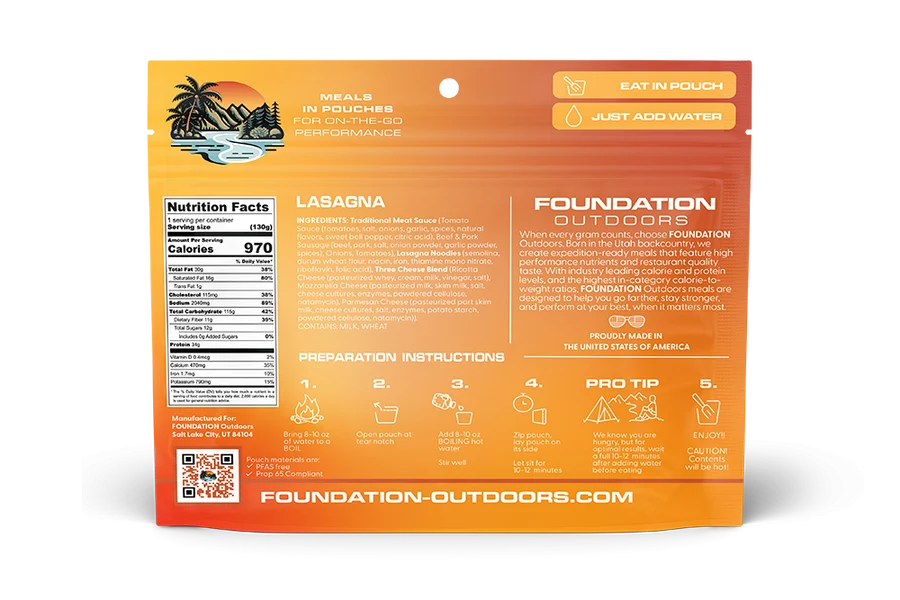 Foundation Outdoors Lasagna Freeze Dried Meal - Image 3
