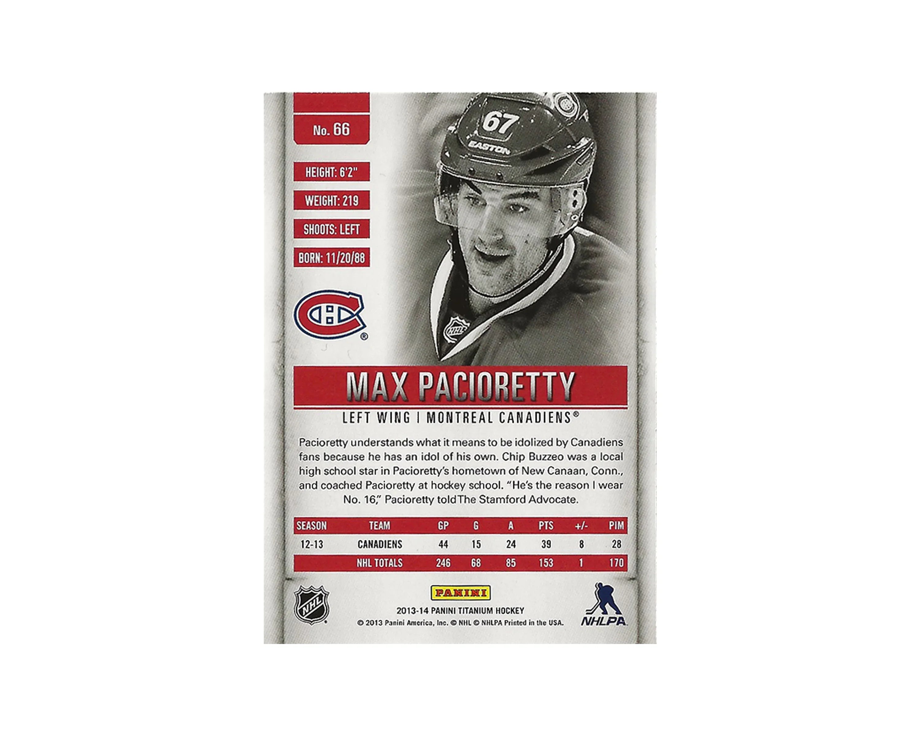 Max Pacioretty Autographed 2013-14 Panini Titanium #66 Hockey Card - Image 2