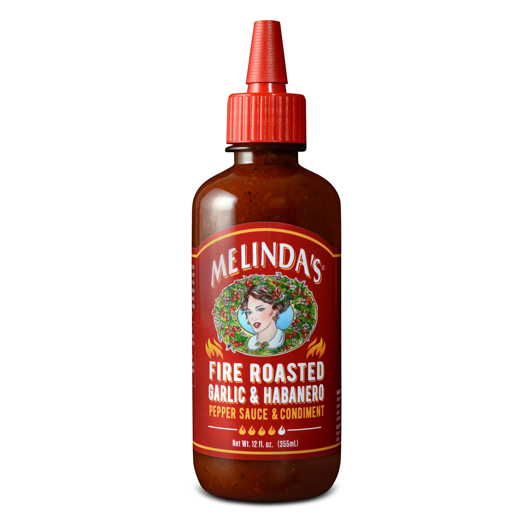 Melinda's Fire Roasted Habanero Garlic Sauce with roasted habanero peppers and garlic for tacos, burritos and burgers