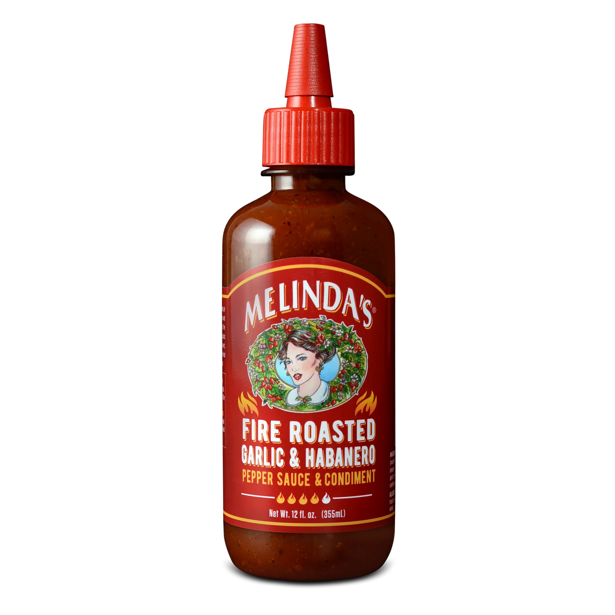 Melinda's Fire Roasted Habanero Garlic Sauce with roasted habanero peppers and garlic for tacos, burritos and burgers