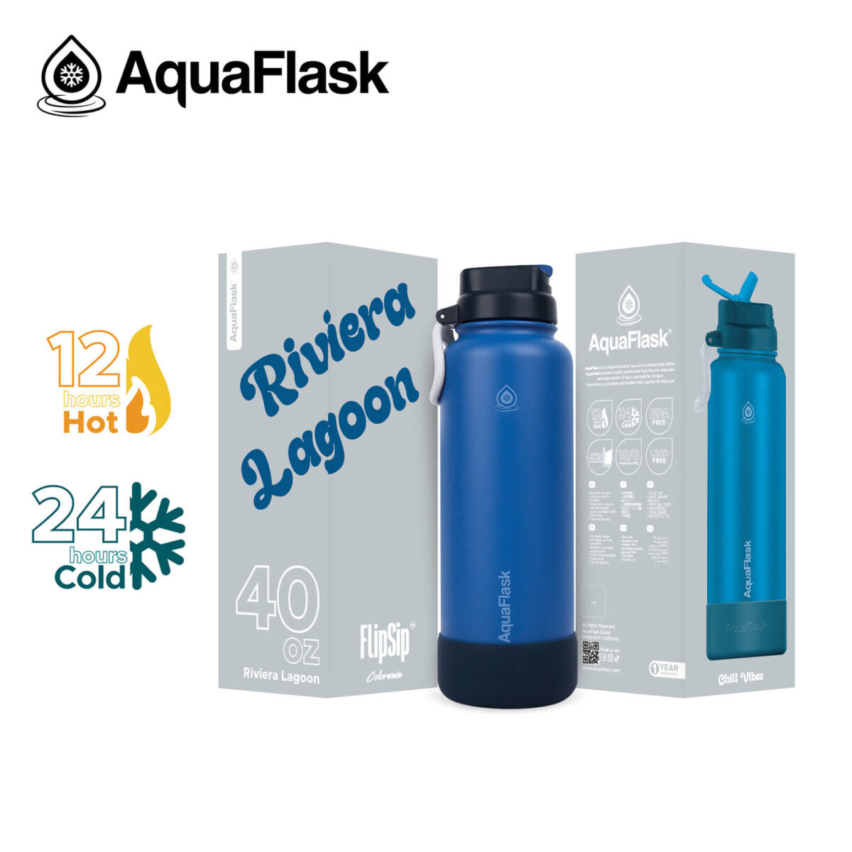 AquaFlask Colorwave 40oz Flip Sip Bottle – Insulated Stainless Steel Water Flask - Image 16