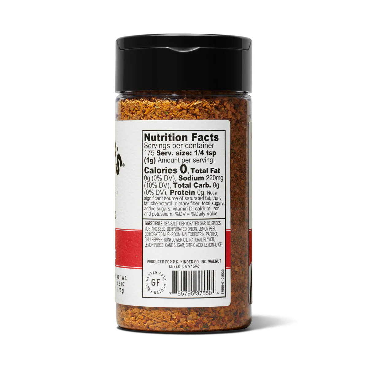 Spice jar with nutrition label on a white background