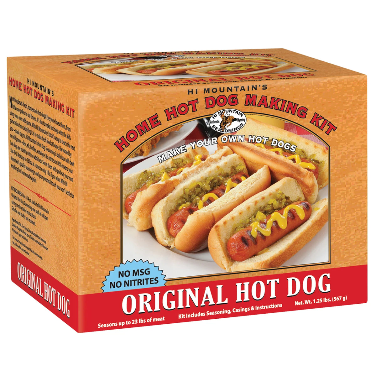 Hi Mountain Original Hot Dog Kit with seasoning and collagen casings makes up to 23 lb