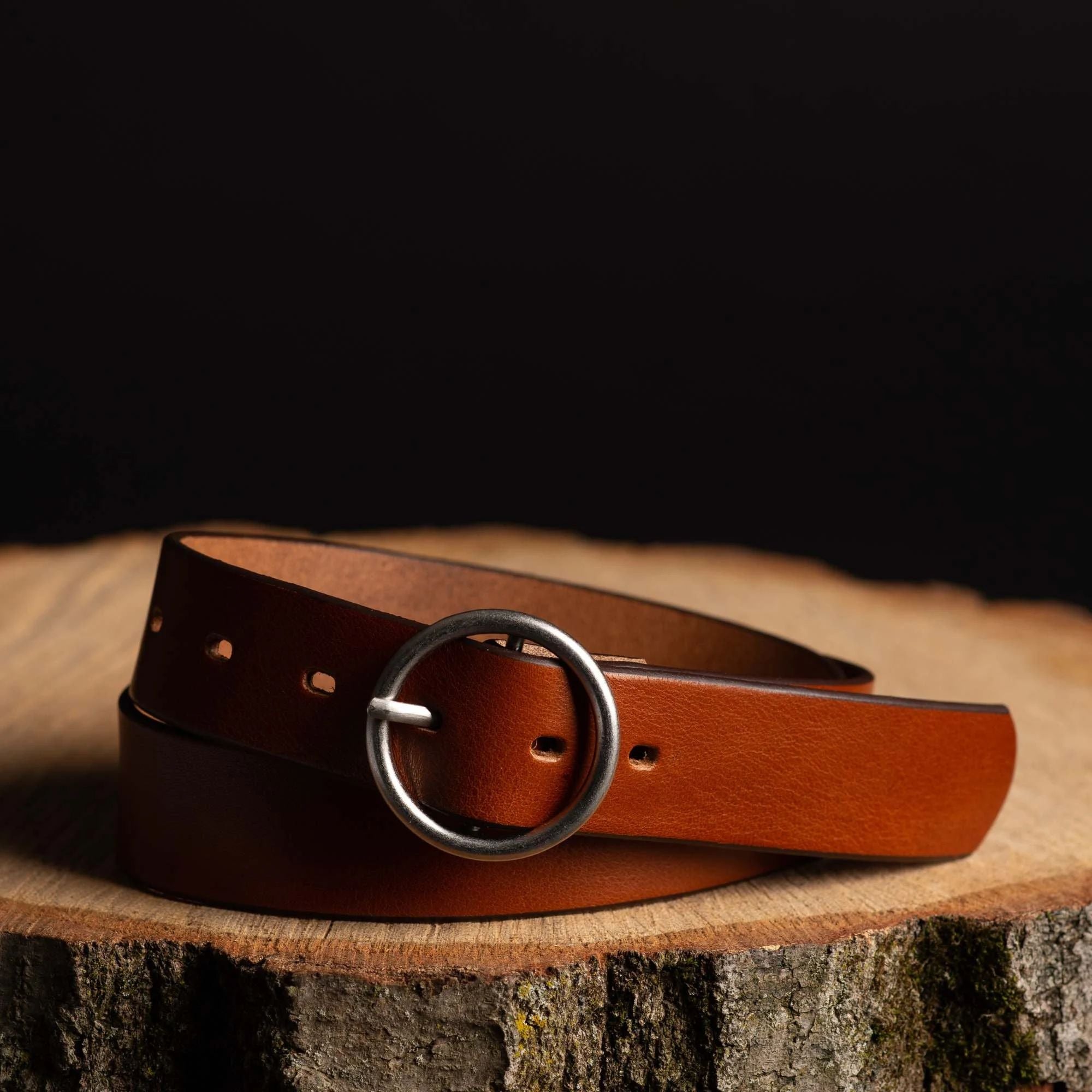 Nab Leather Sempre - Cognac Vachetta Leather Waist Belt with Circular Buckle - Made in Canada