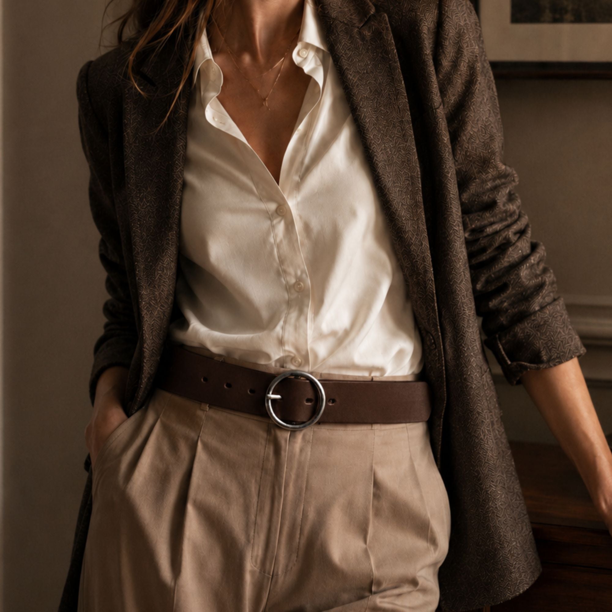 Nab Leather Sempre - Brown Vachetta Leather Waist Belt with Circular Buckle - Made in Canada