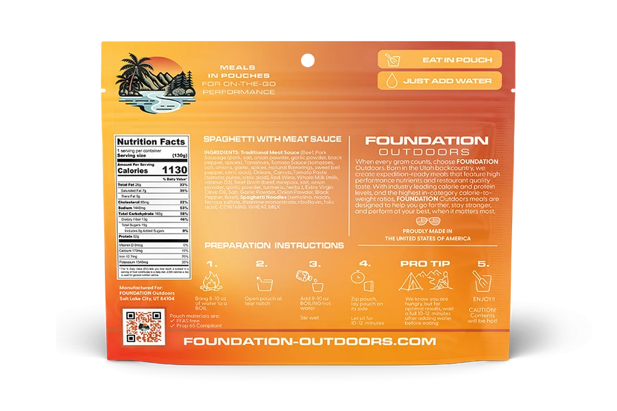 Foundation Outdoors Spaghetti With Meat Sauce Freeze Dried Meal - Image 3