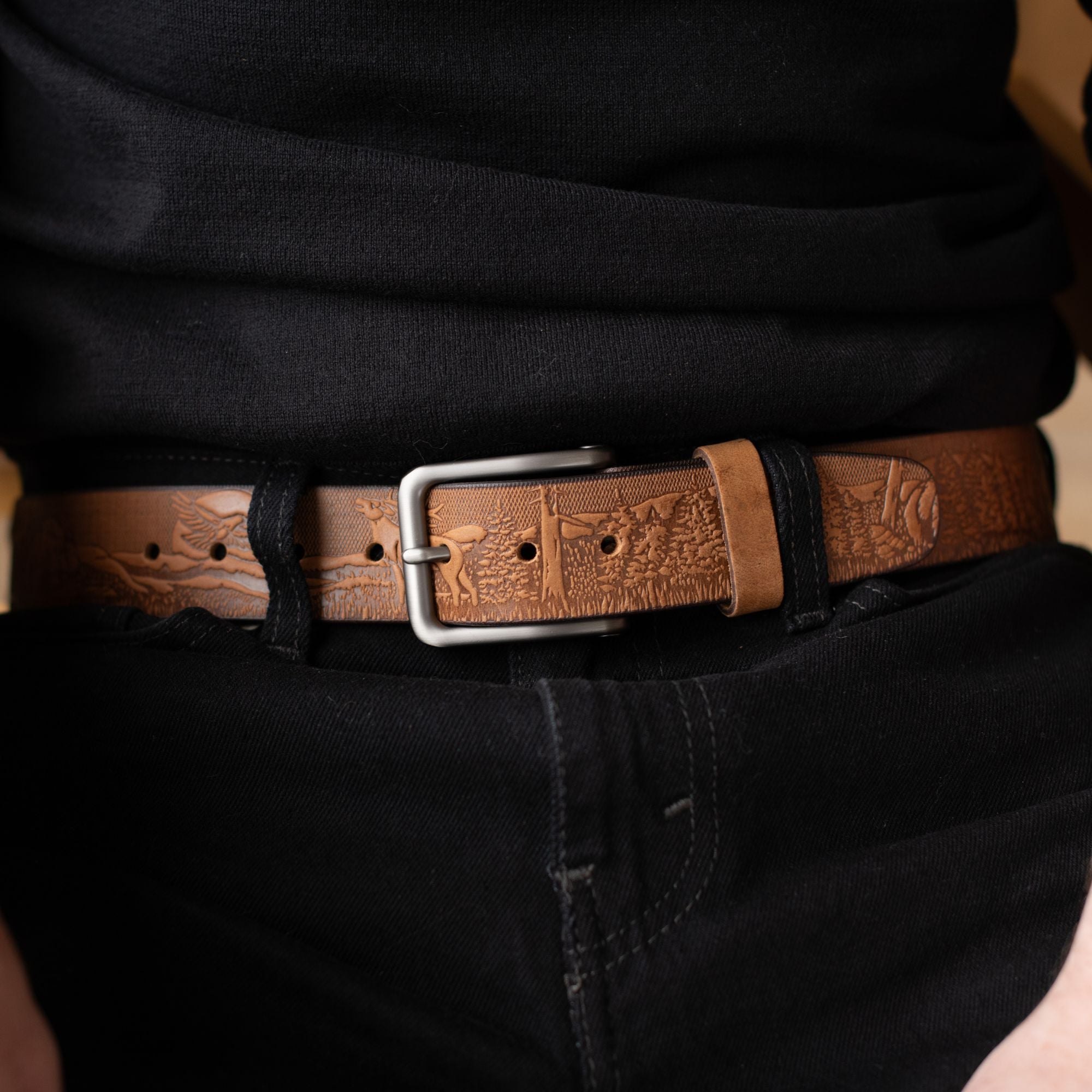 Nab Leather The Wildlife Belt - Natural Tan Embossed Full Grain Leather Belt Made in Canada