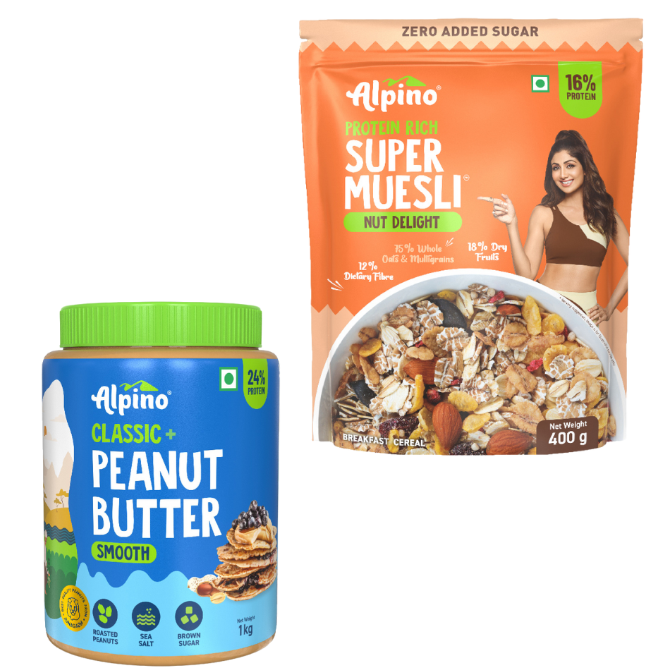 Alpino Classic Protein Combo -Classic Peanut Butter Smooth 1 KG + Super Muesli Nut Delight 400 G