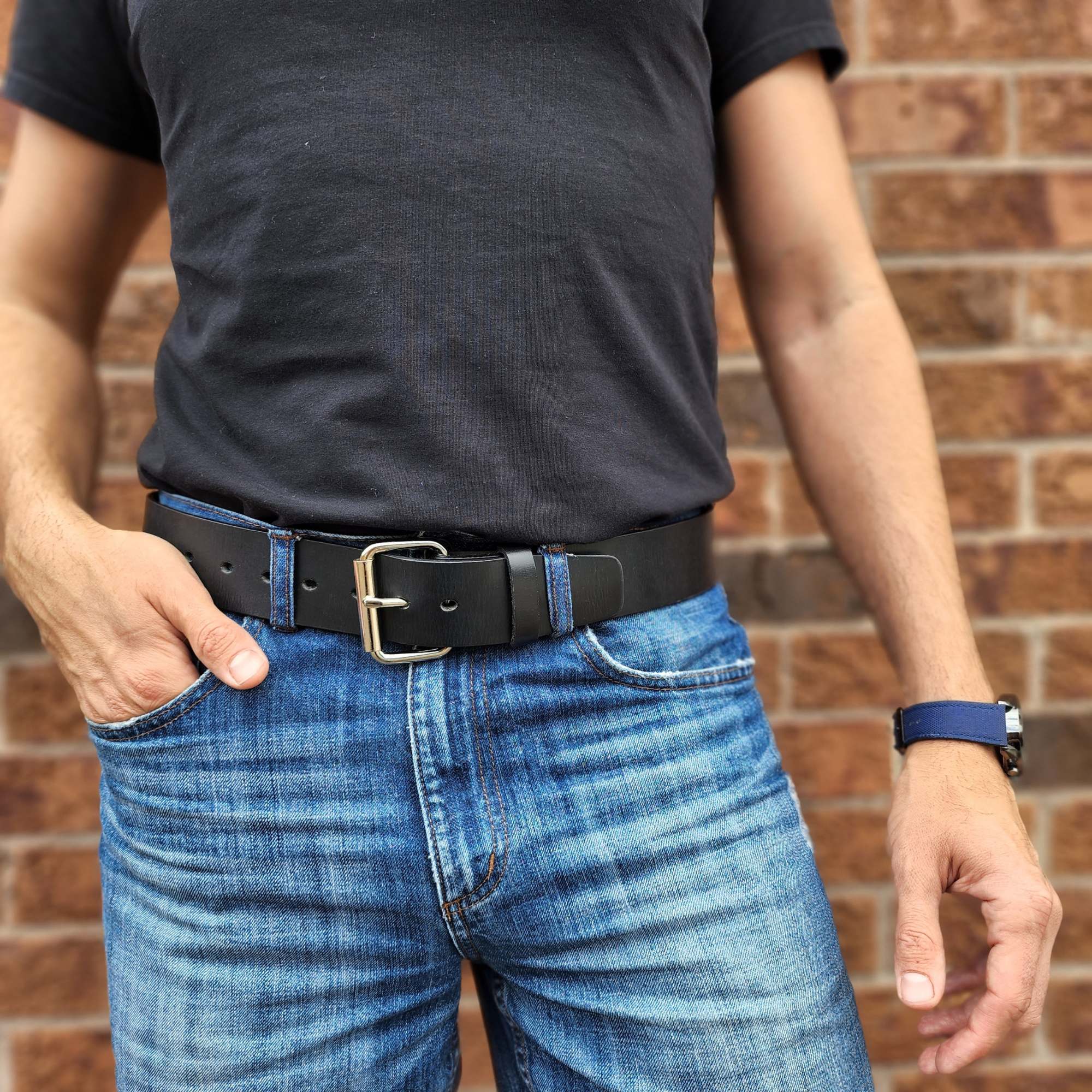 Nab Leather Black 45 mm 100% Full Grain Bridle Leather Belt for Jeans