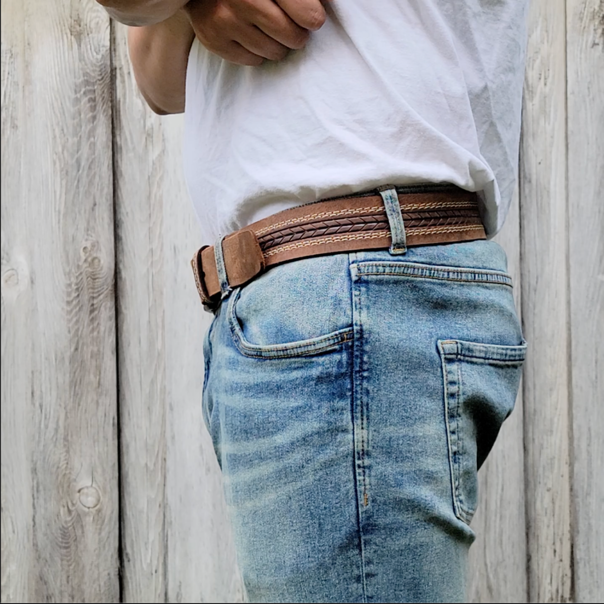 Nab Leather Brown Arrow Patterned 100% Real Distressed Leather Belt