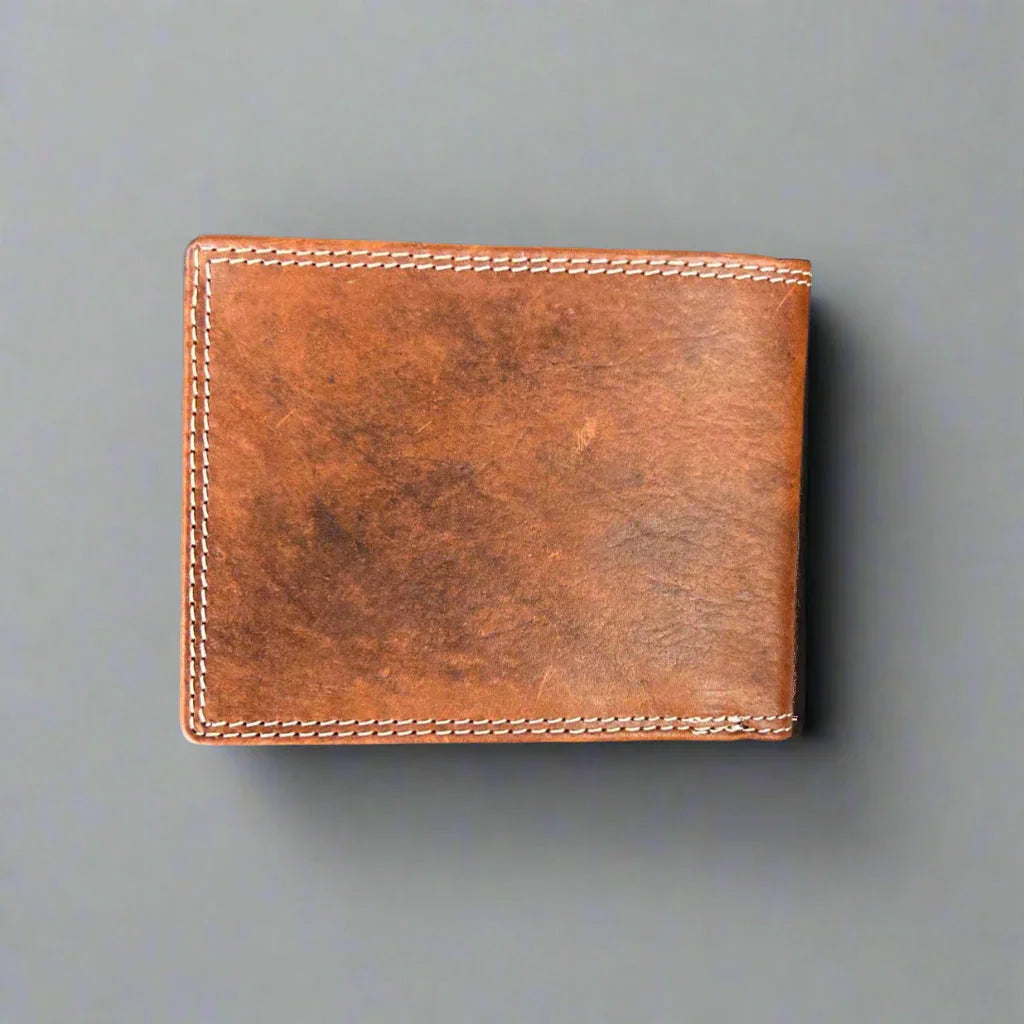 Men’s Cow Leather Wolf Embossed Bifold Wallet
