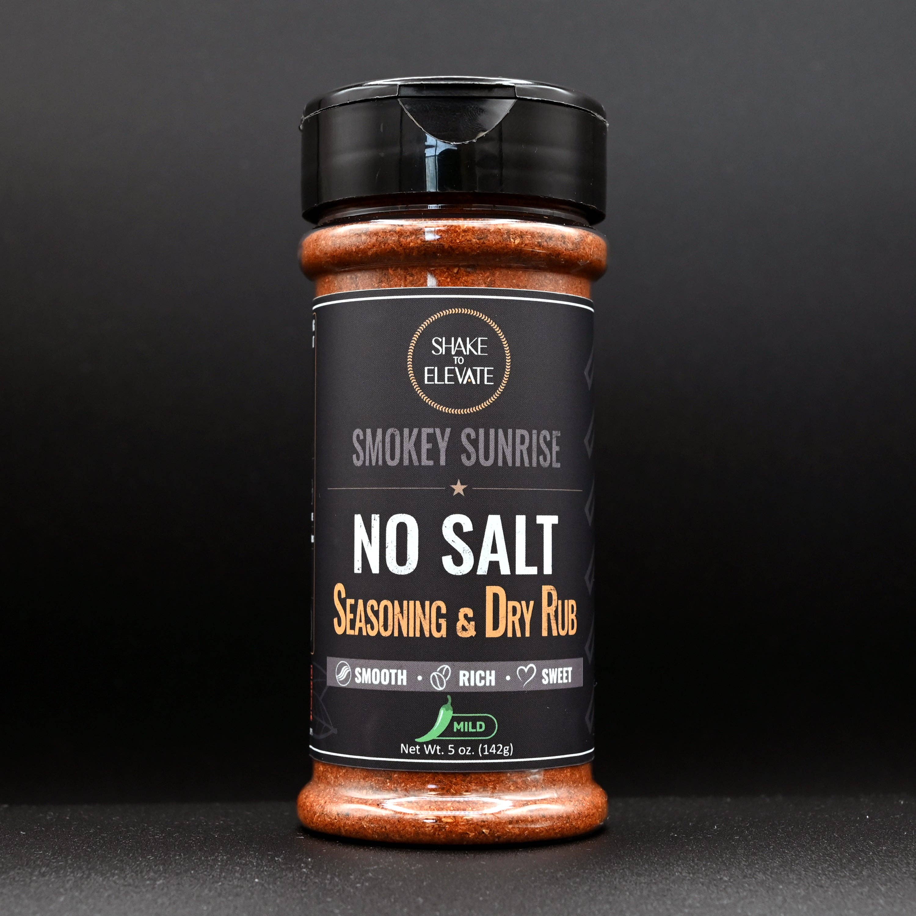 Shake to Elevate Smokey Sunrise no salt seasoning smoky BBQ dry rub with roasted coffee notes and clean natural ingredients