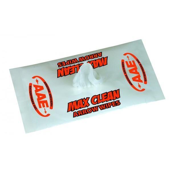 AAE Max Clean Arrow Wipes pouch for archery, with wipe protruding from packaging