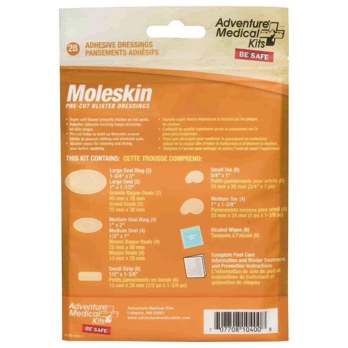 Adventure Medical Kits Moleskin pre-cut blister dressings adhesive pack with kit contents list