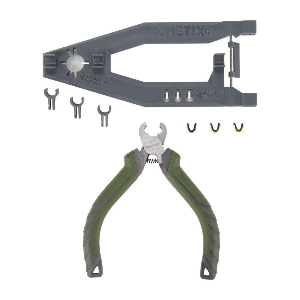 Allen Archery K'Netix Lumen bow tuning kit with pliers, wrench, and clips on white background