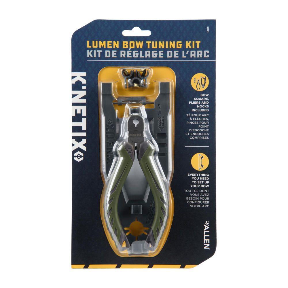 Allen K’Netix Lumen Bow Tuning Kit in retail packaging with pliers and accessories visible.